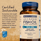 Wiley's Finest Peak EPA - étiquette: informations EPA et DHA claires pour choix éclairé.