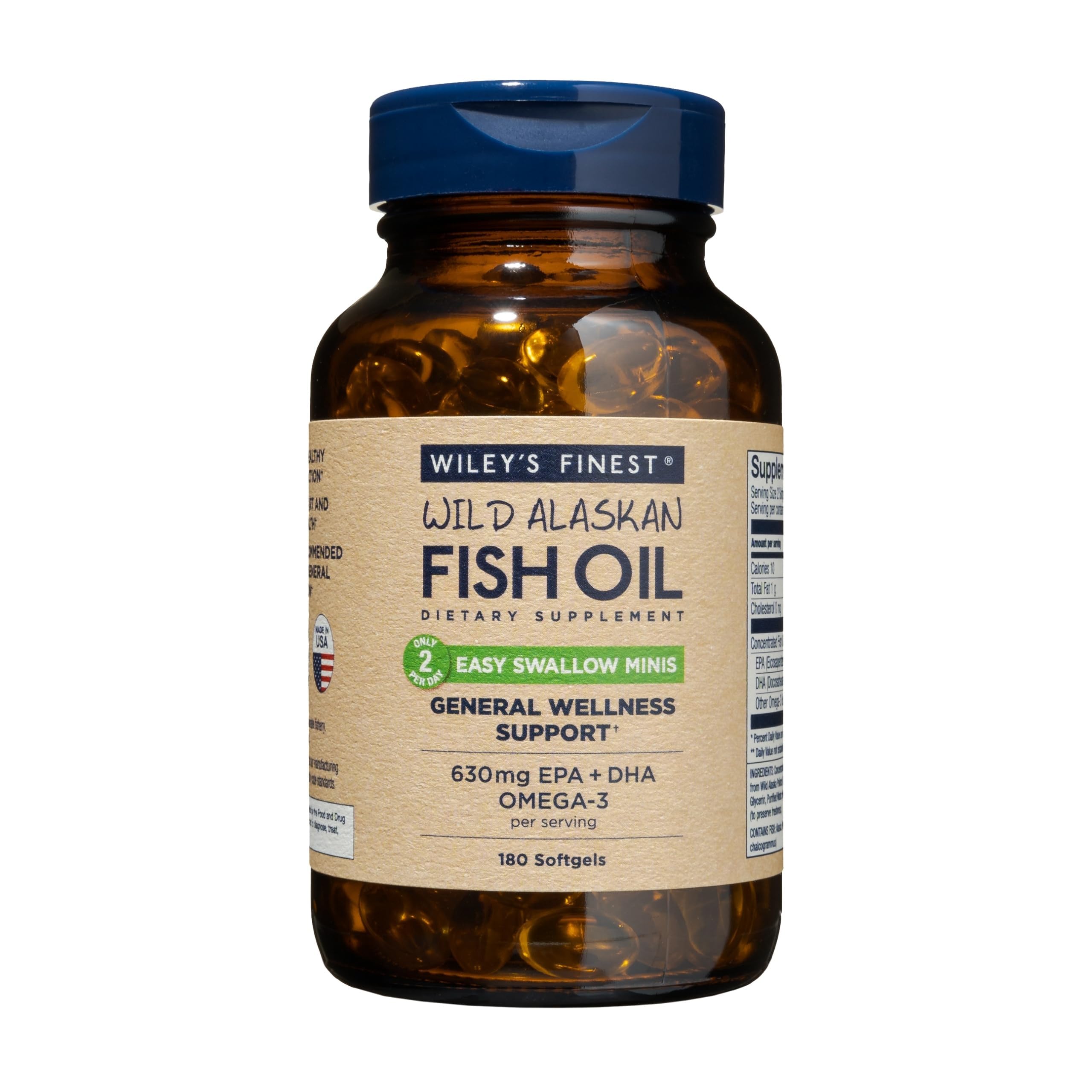 Wiley's Finest Minis – bouteille huile poisson Alaska, soutien potentiel cœur et cerveau.