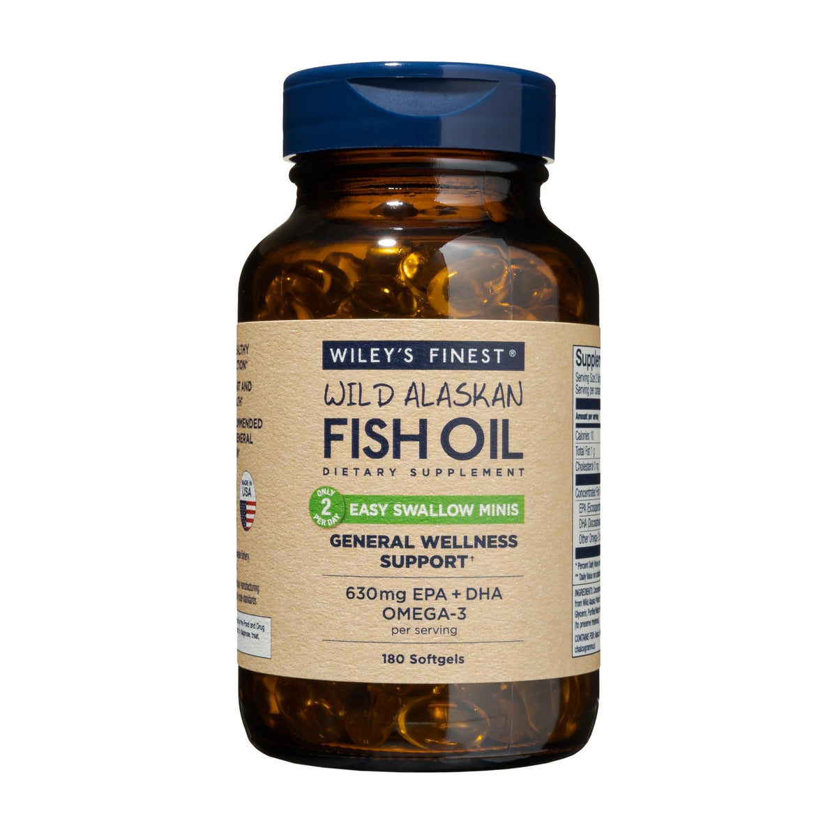 Wiley's Finest Minis – bouteille huile poisson Alaska, soutien potentiel cœur et cerveau.