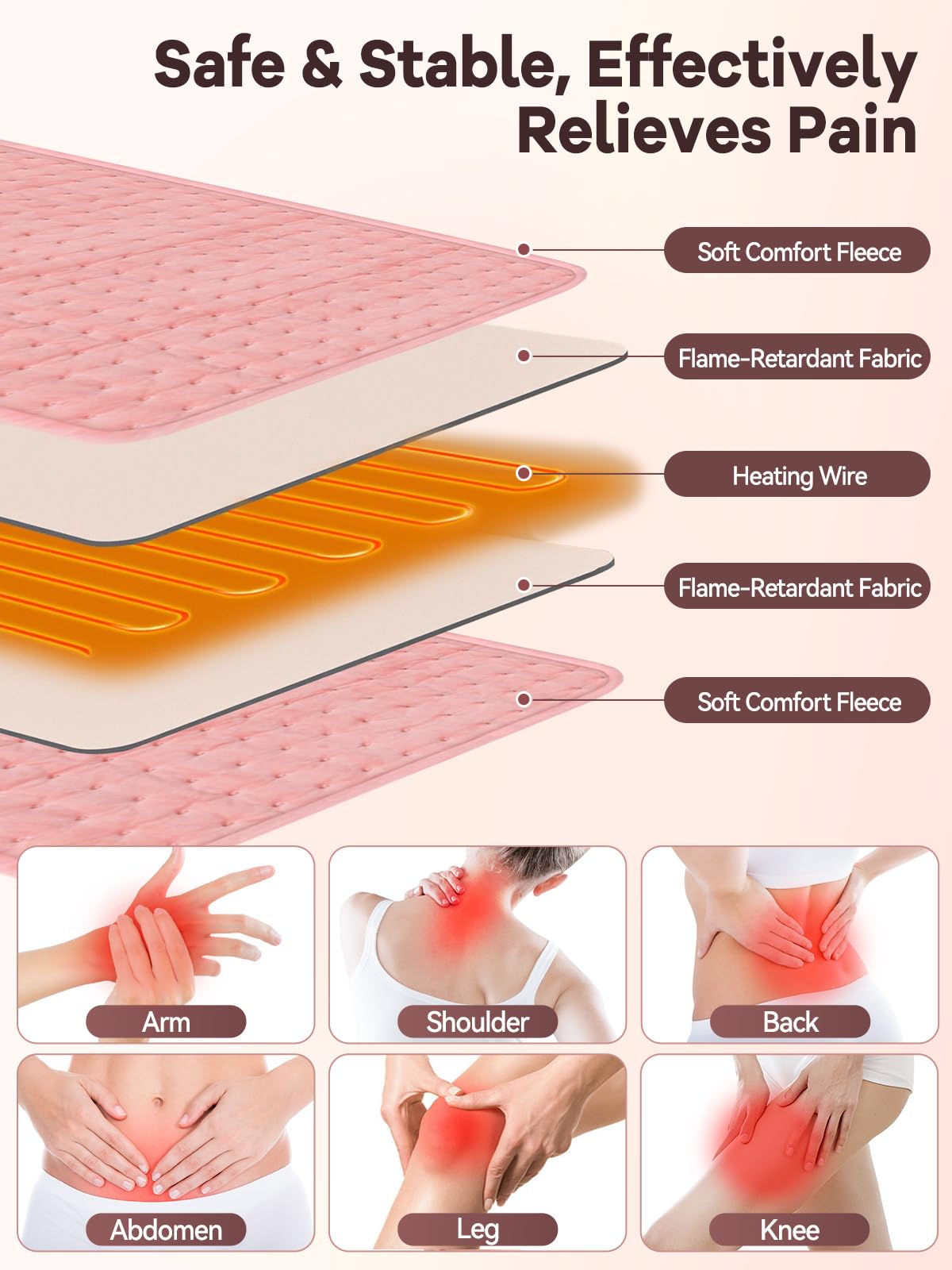 WillingHeart design wrap-around ciblant abdomen et dos avec chaleur continue.