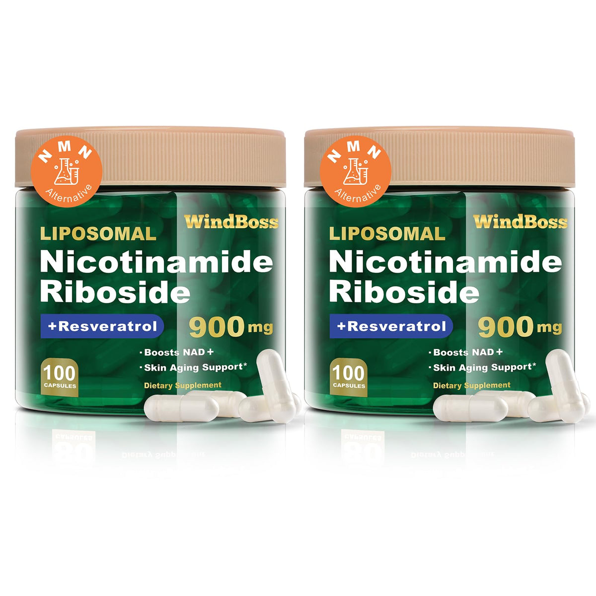 Windboss Liposomal NAD+ : bouteille pour une absorption optimale et pratique.