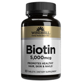 Windmill Biotine 5000 mcg – flacon prêt à soutenir cheveux et ongles.