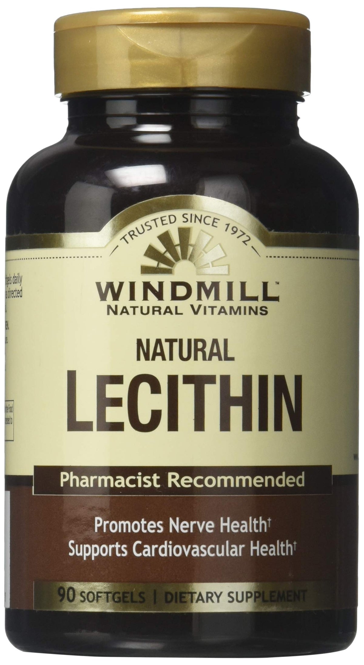 Windmill Lecithine 19 Grains, bouteille de capsules molles, peut soutenir la santé nerveuse et cognitive.