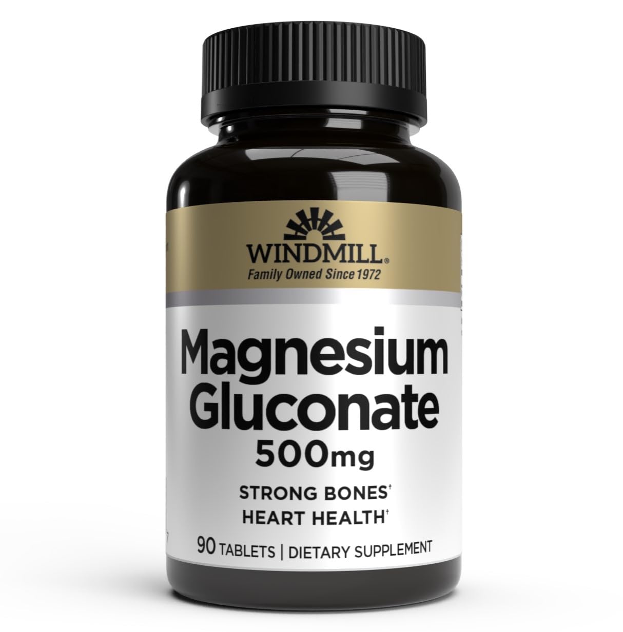 Windmill Magnésium gluconate 500 mg: bouteille 90 comprimés, soutien potentiel à la densité osseuse.