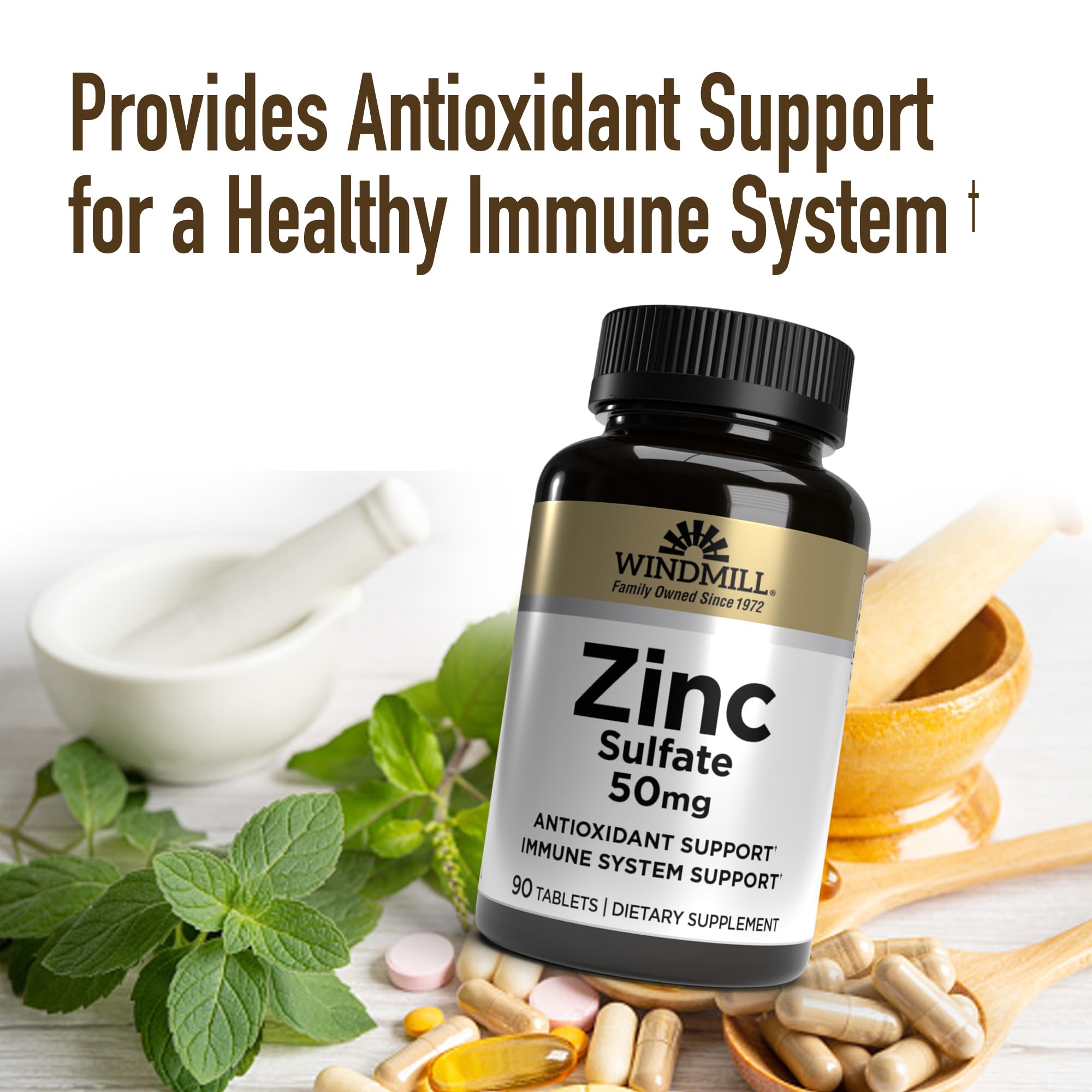 Comprimé Windmill de sulfate de zinc 50 mg prêt à être pris.