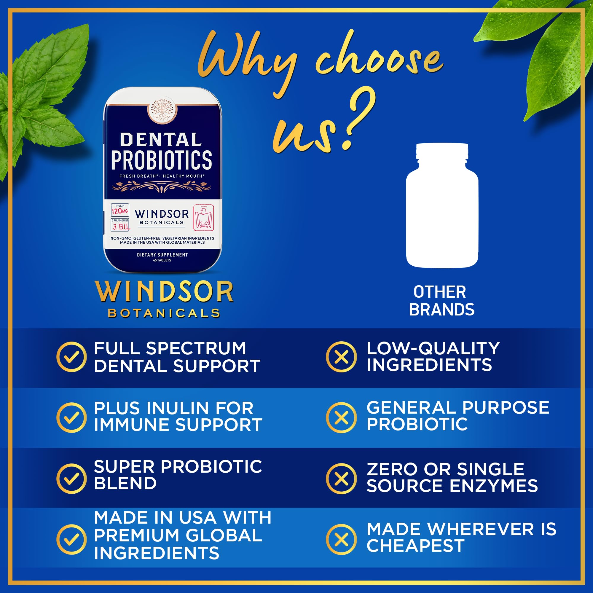 Boîte Windsor Botanicals pour halitose, potentiel de réduction des odeurs.