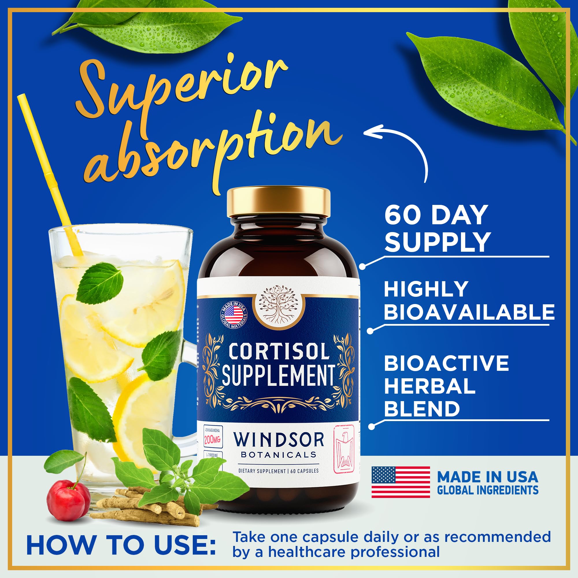 Acerola et vitamine C, flacon Windsor Botanicals, soutien énergie et immunité naturelle