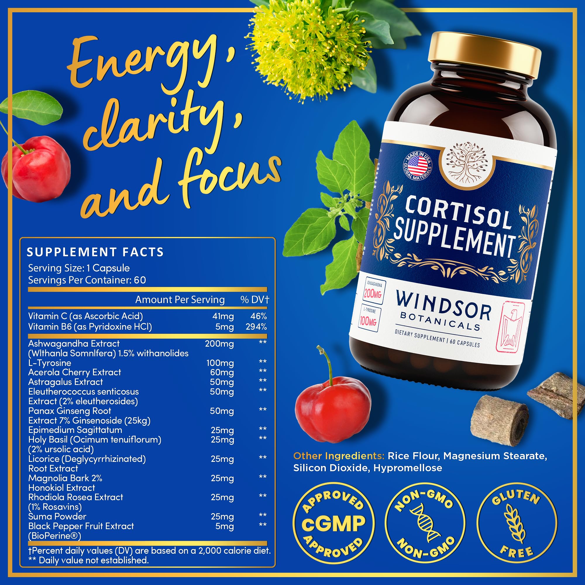 Gros plan sur l’extrait d’ashwagandha Windsor Botanicals, favorise le calme quotidien
