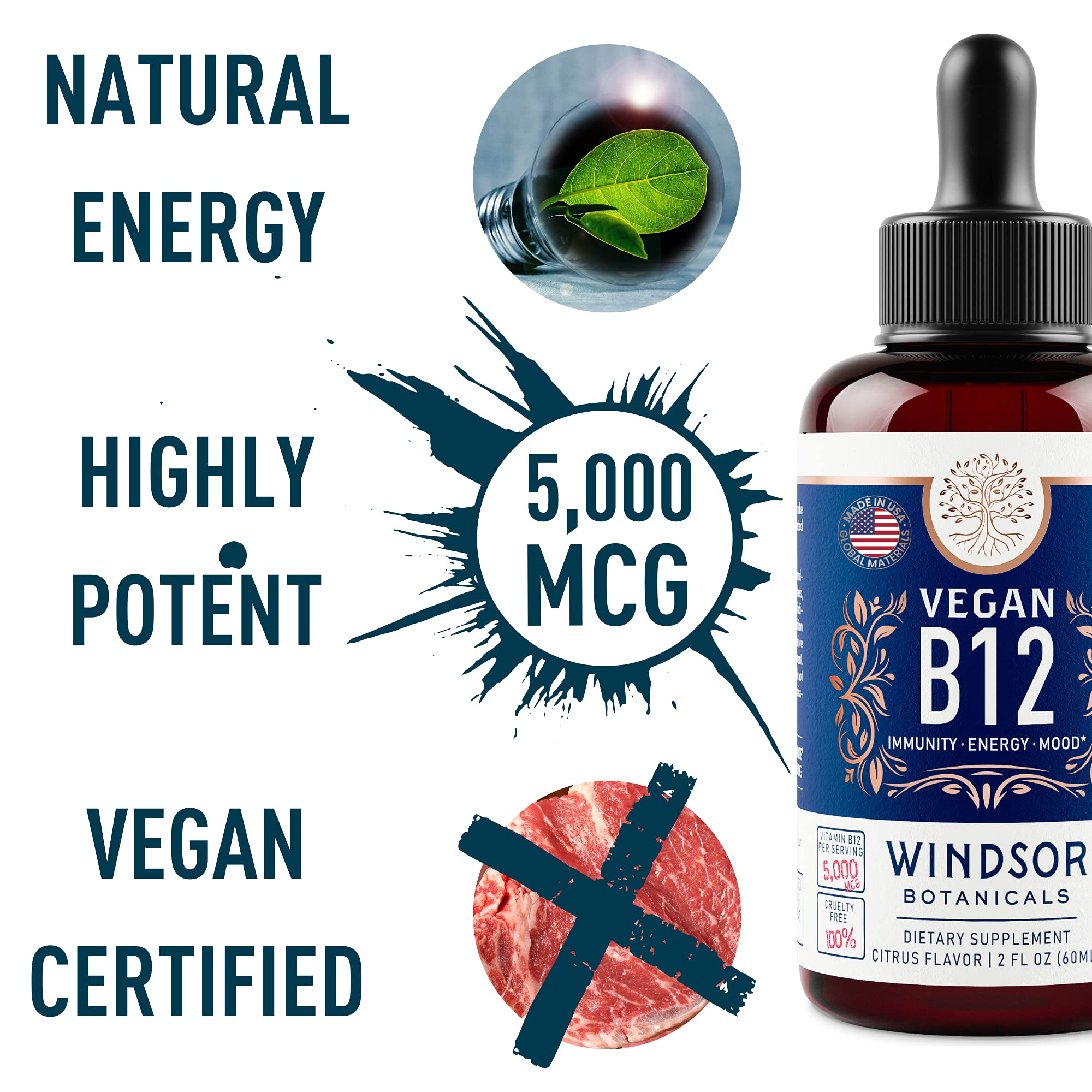 Flacon B12 Windsor Botanicals de 2 oz, pratique et précis.