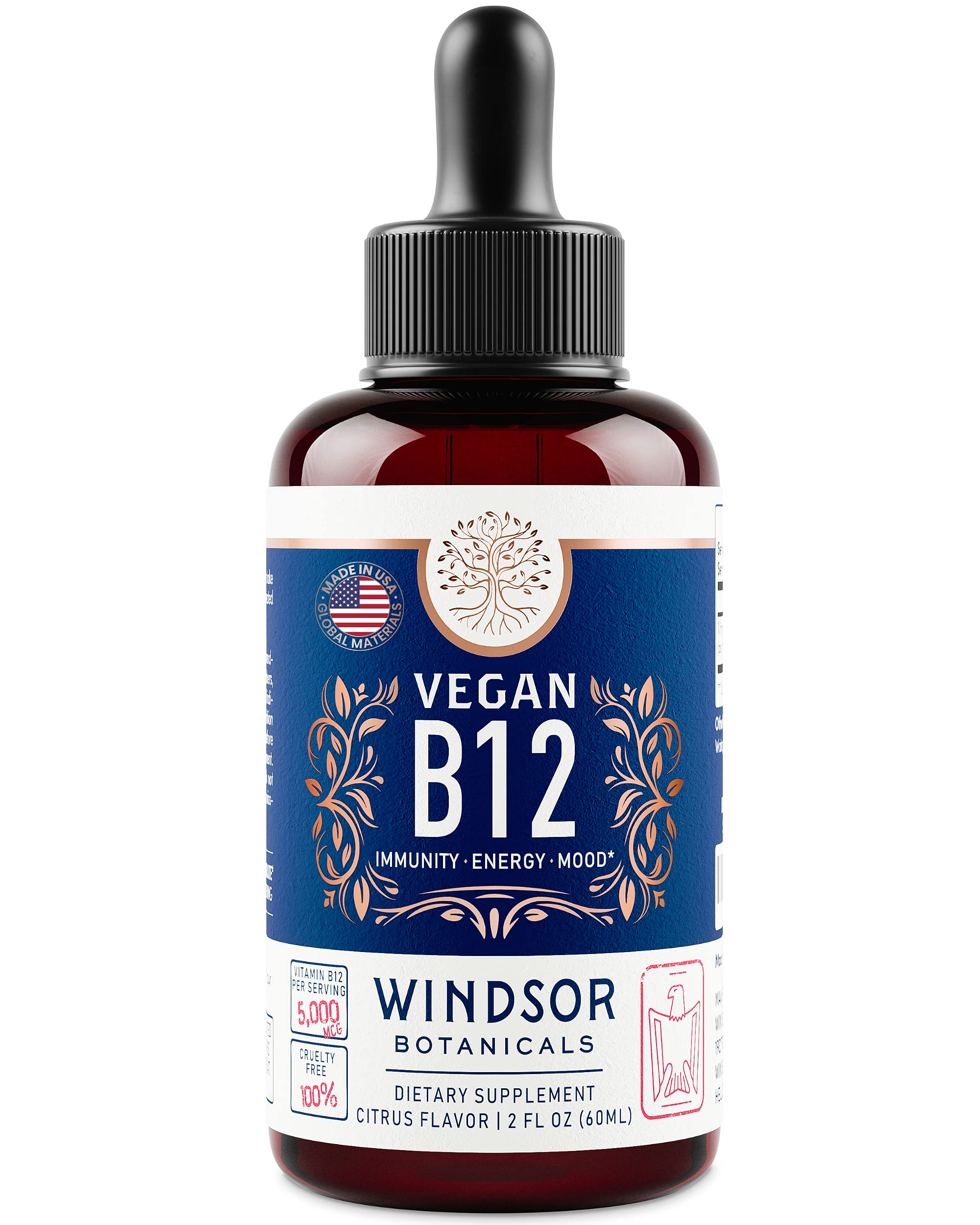 Sans gluten Windsor Botanicals B12 adaptée aux régimes.