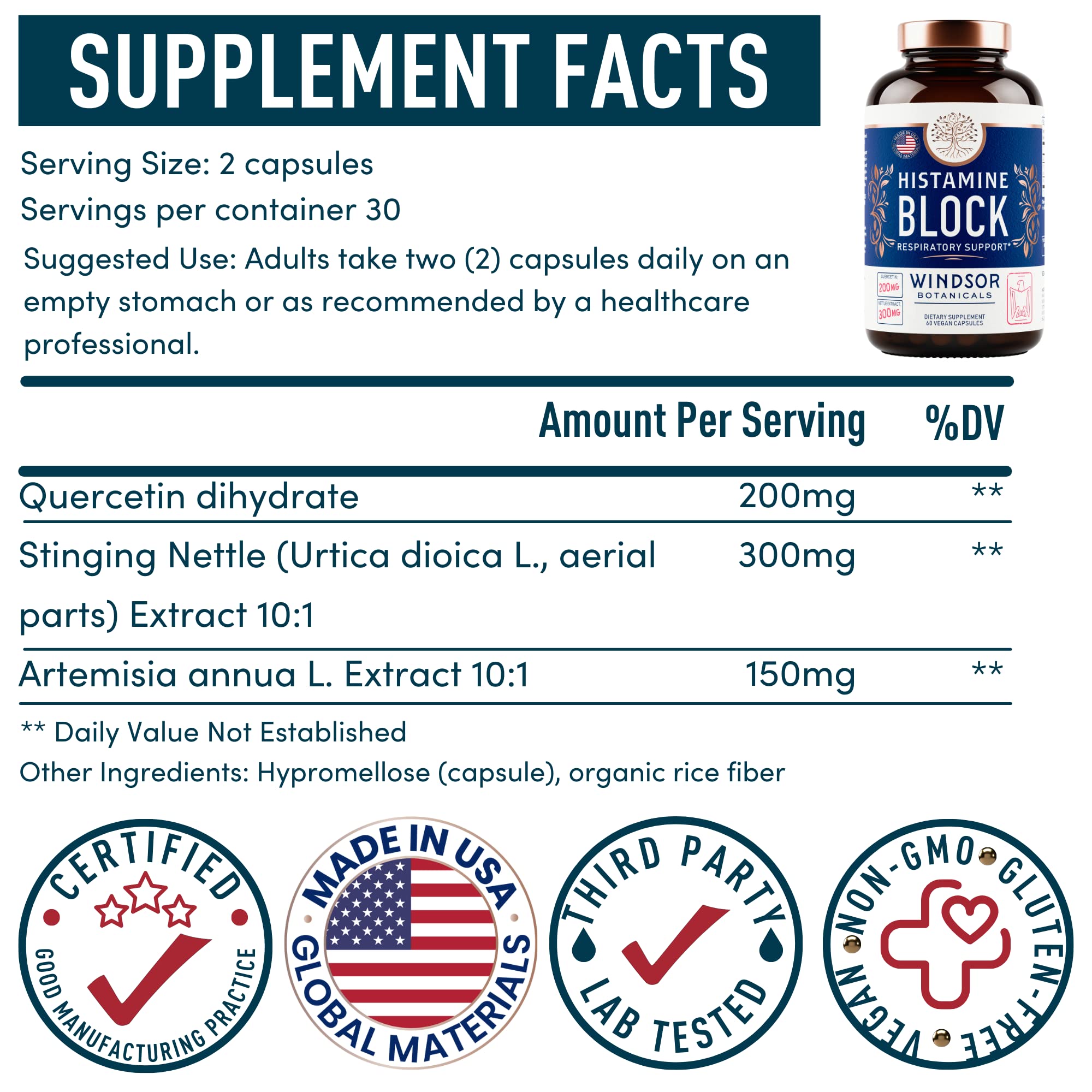 WINDSOR BOTANICALS Capsules véganes – dosage pratique et sans gluten.