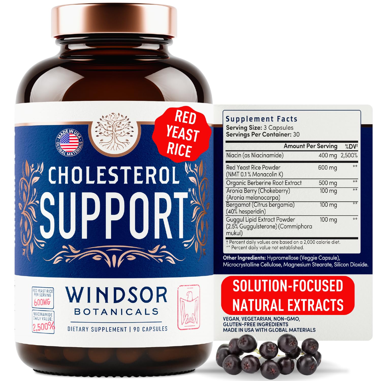 WINDSOR BOTANICALS Bouteille Cholesterol Bergamot – soutien potentiel de l équilibre lipidique.