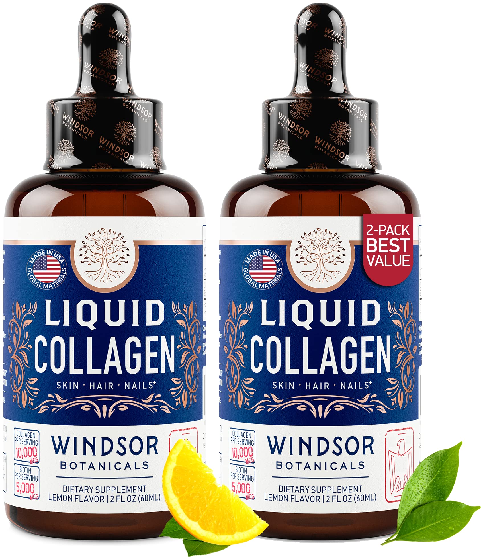 Flacon Windsor Botanicals collagène liquide usage quotidien.