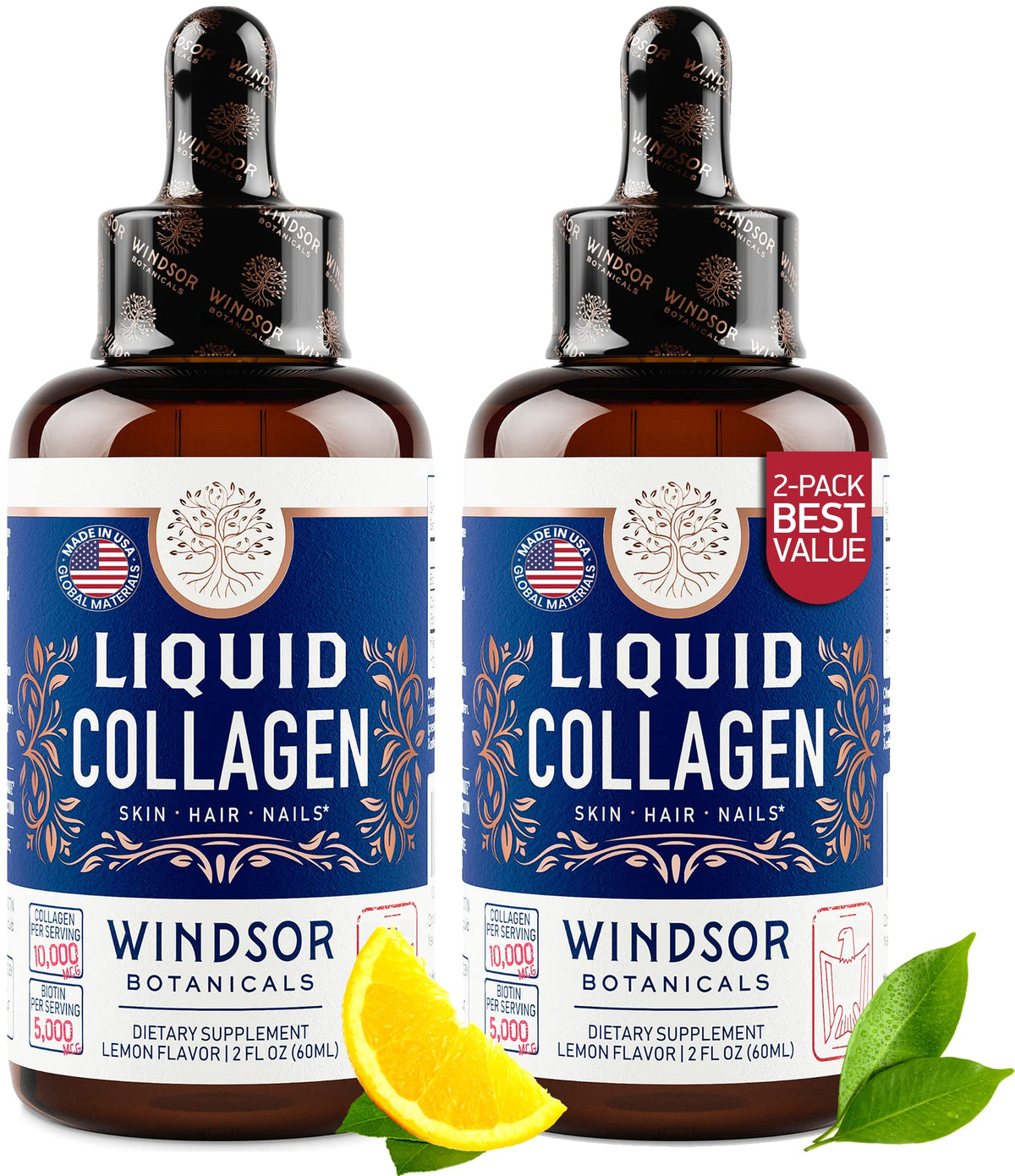 Flacon Windsor Botanicals collagène liquide usage quotidien.