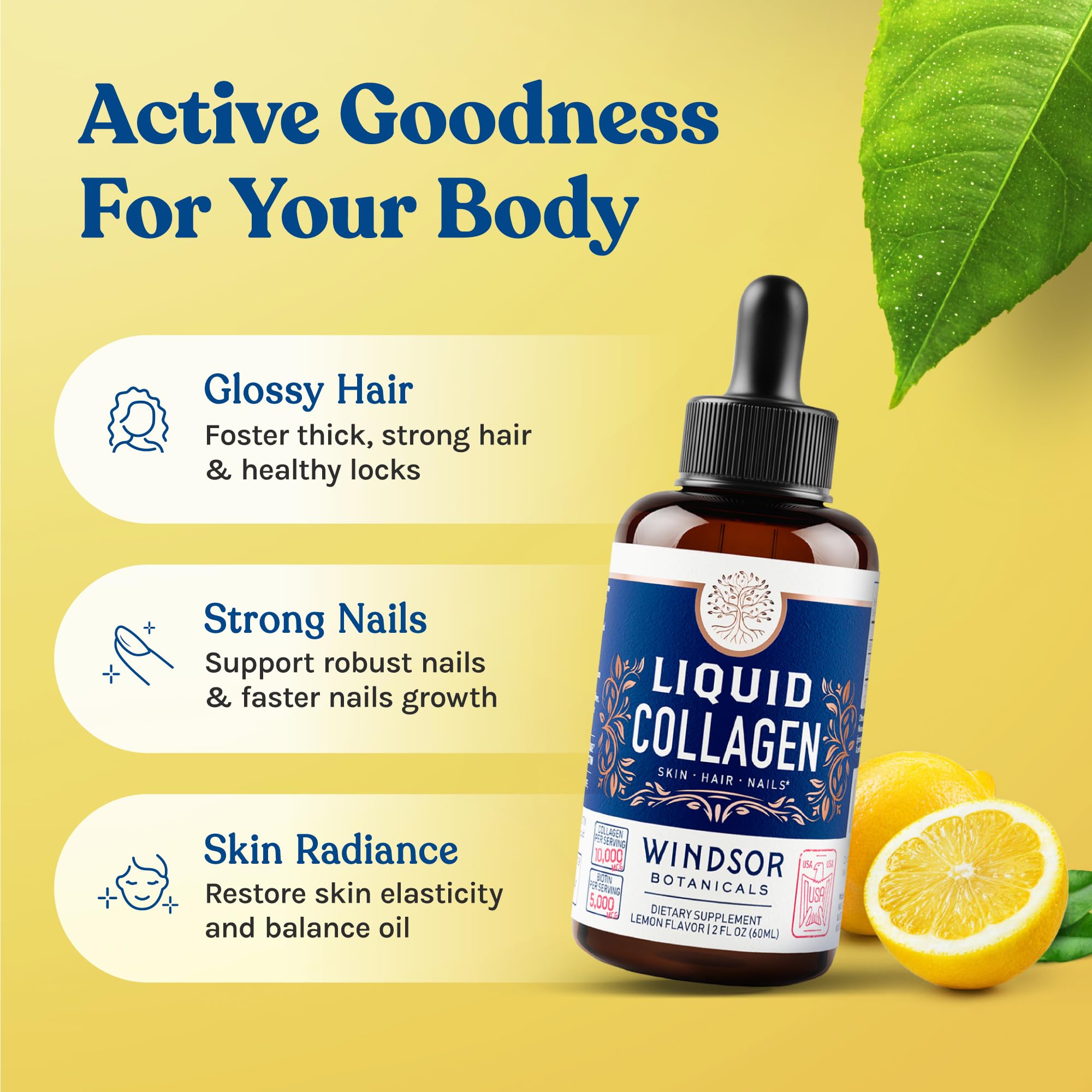 Gouttes sublinguales Windsor Botanicals collagène pour absorption pratique.