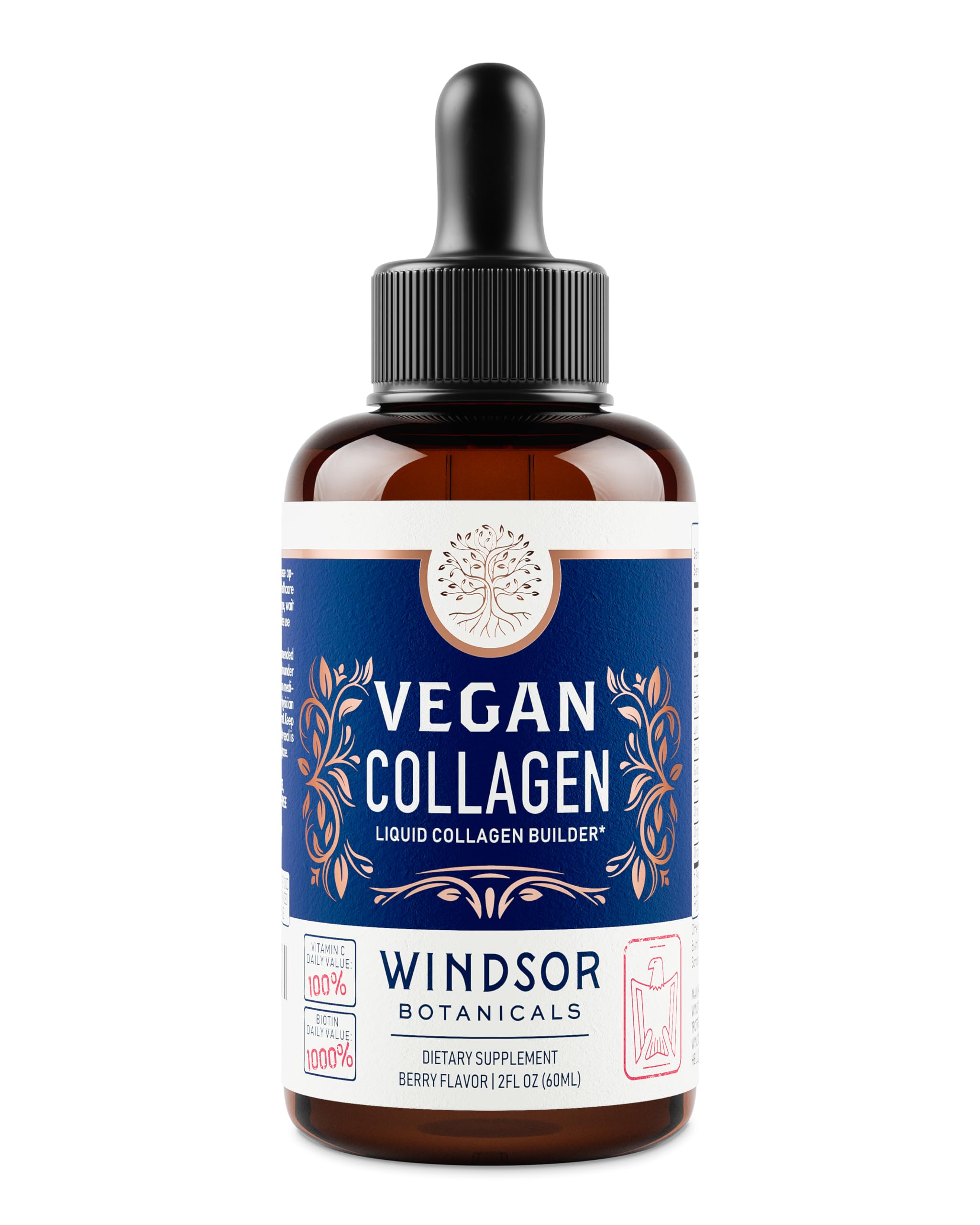 Ingrédients bio Windsor Botanicals, vitamine C et acide hyaluronique visibles.