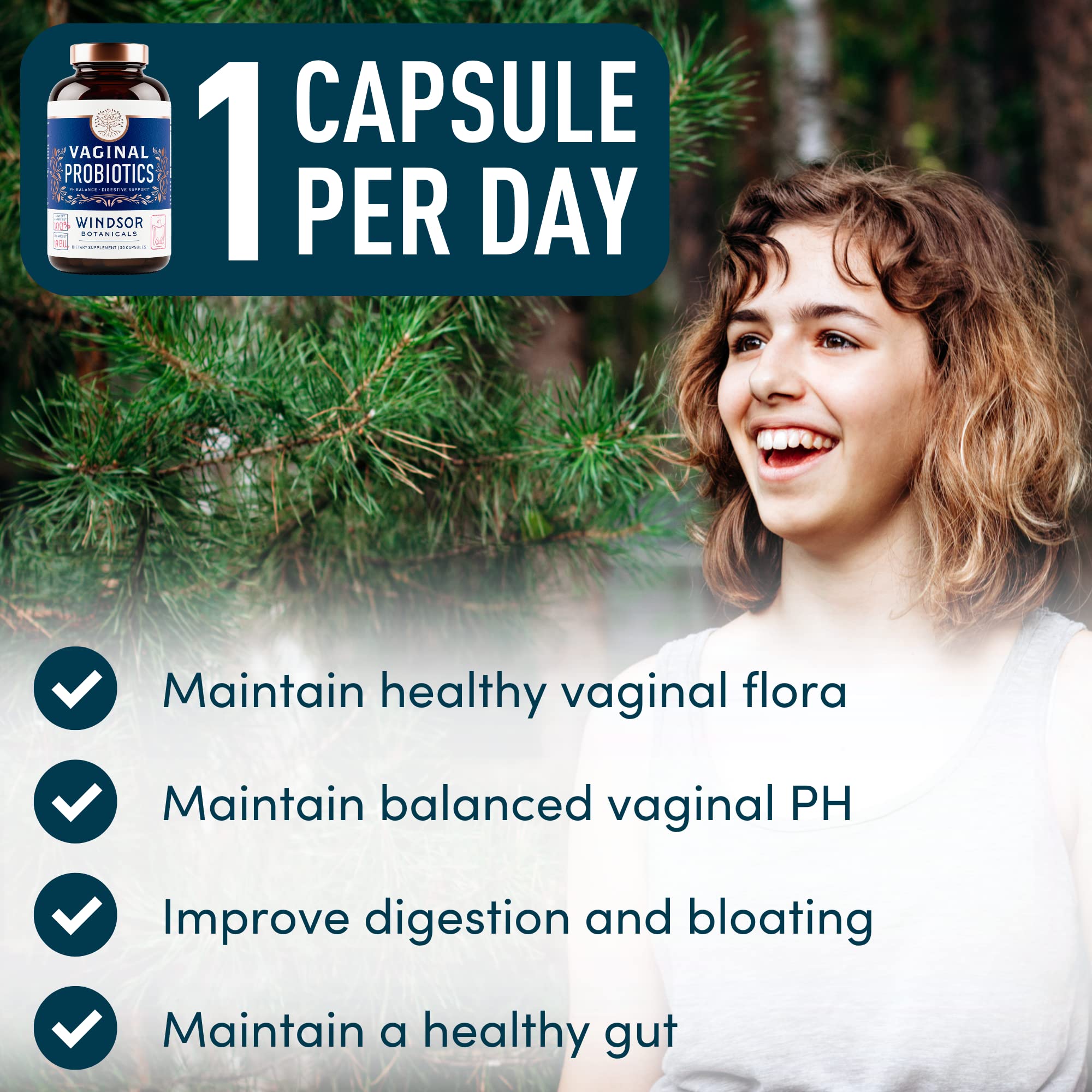 WINDSOR BOTANICALS probiotiques féminins, capsules quotidiennes pour le pH et la flore intime.