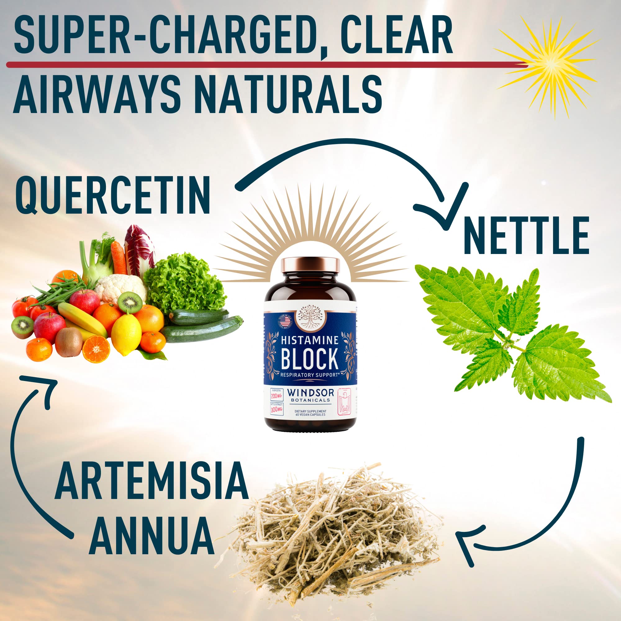 WINDSOR BOTANICALS Quercétine – capsules faciles à avaler pour une réponse histaminique naturelle.