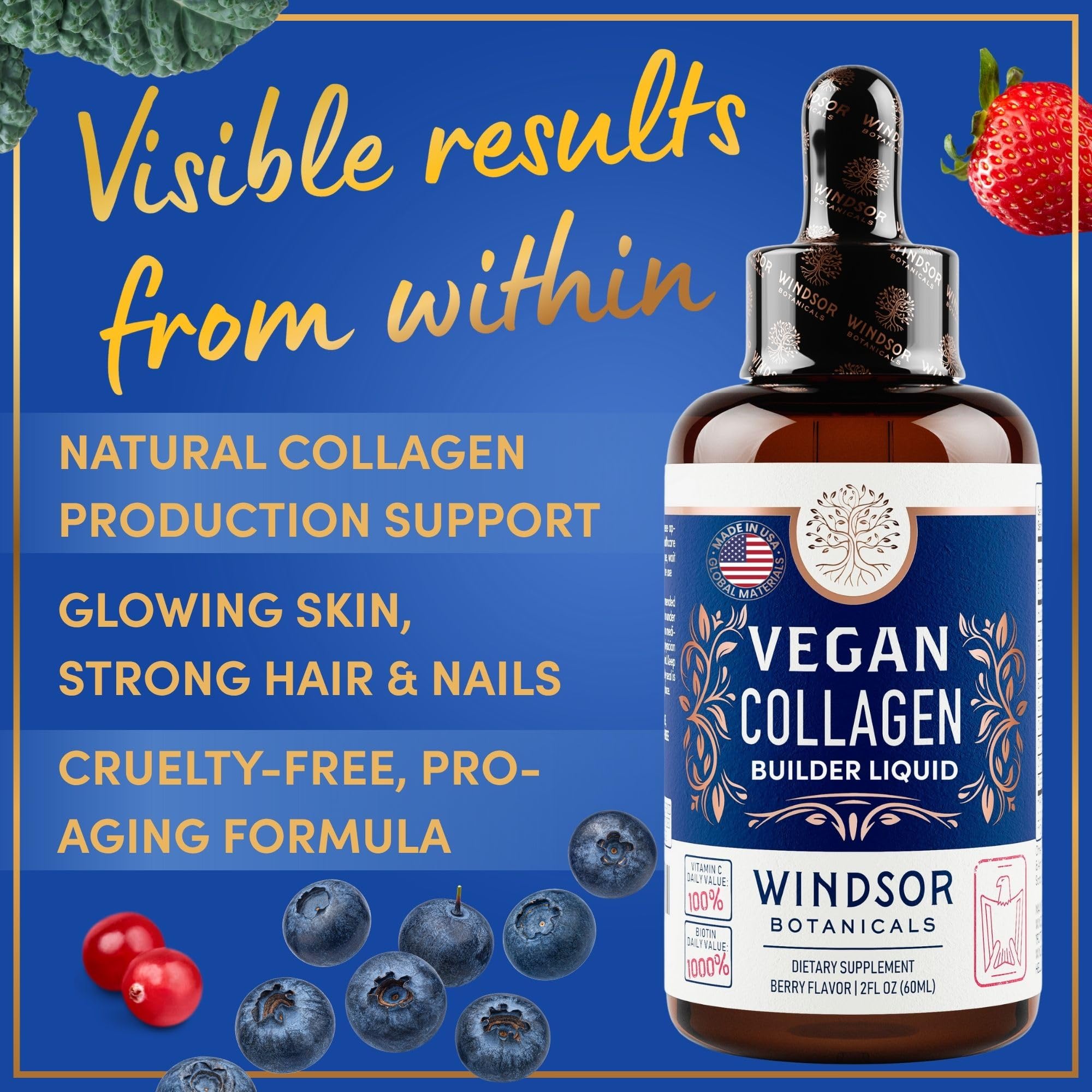 Étiquette bio du Vegan Collagen Builder Liquid pour Windsor Botanicals.