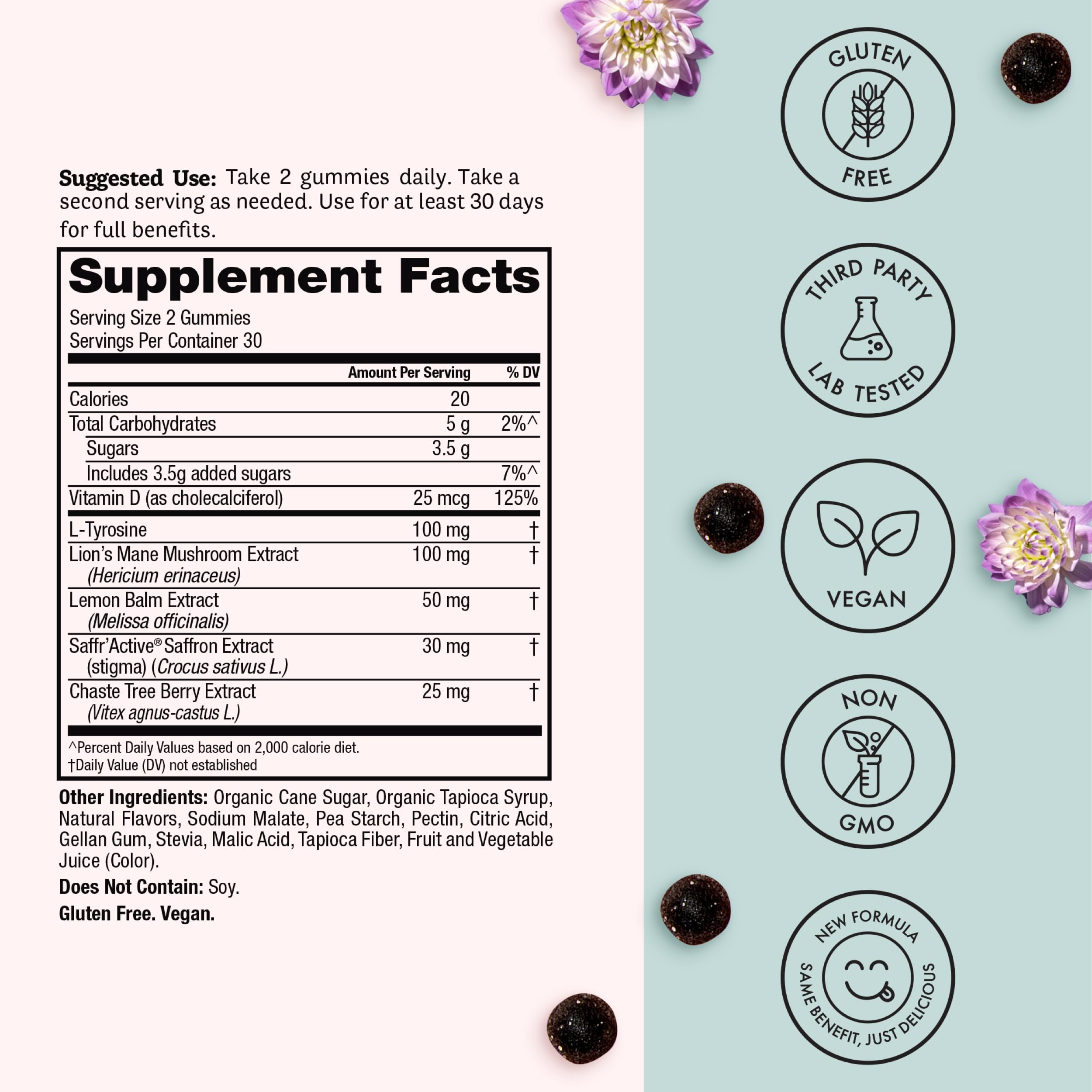 Winged Happy Her Gummies, doseur pratique pour un dosage quotidien précis.