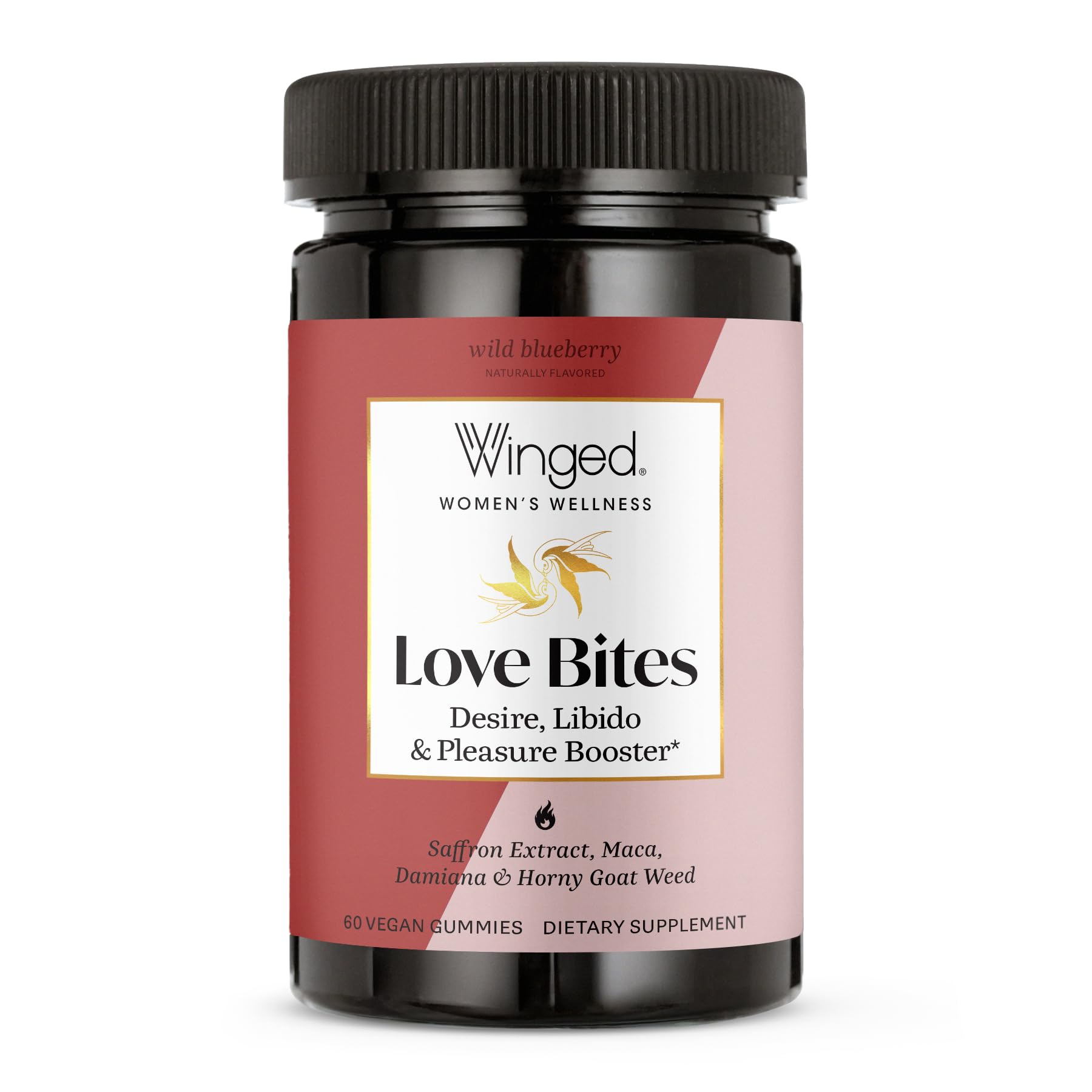 Winged Wellness Love Bites gommes myrtille sauvage, bien-être féminin et énergie douce