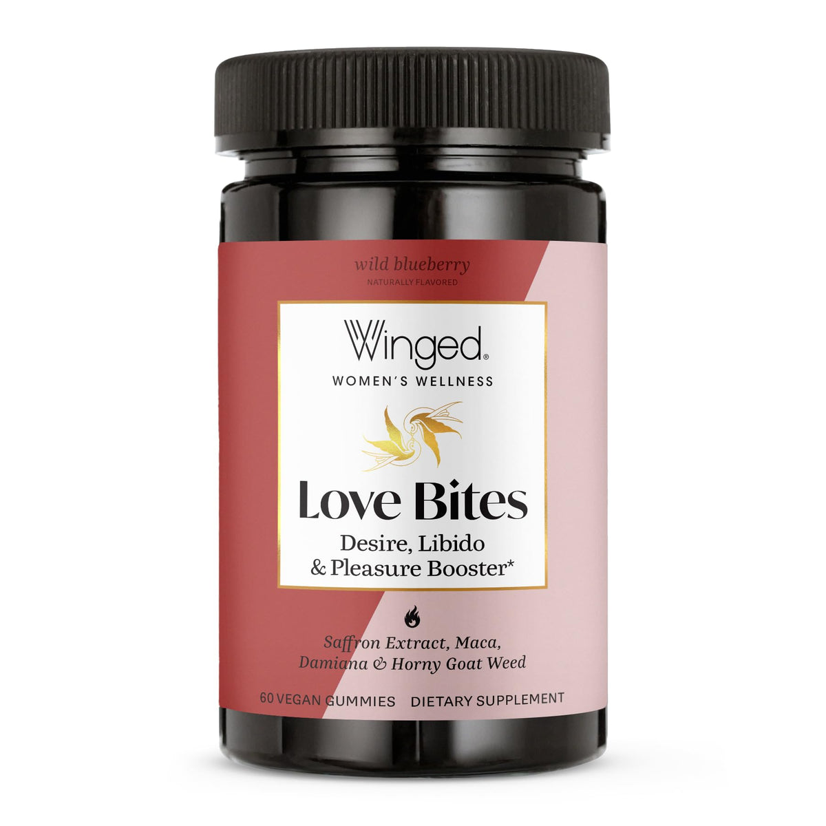 Winged Wellness Love Bites gommes myrtille sauvage, bien-être féminin et énergie douce