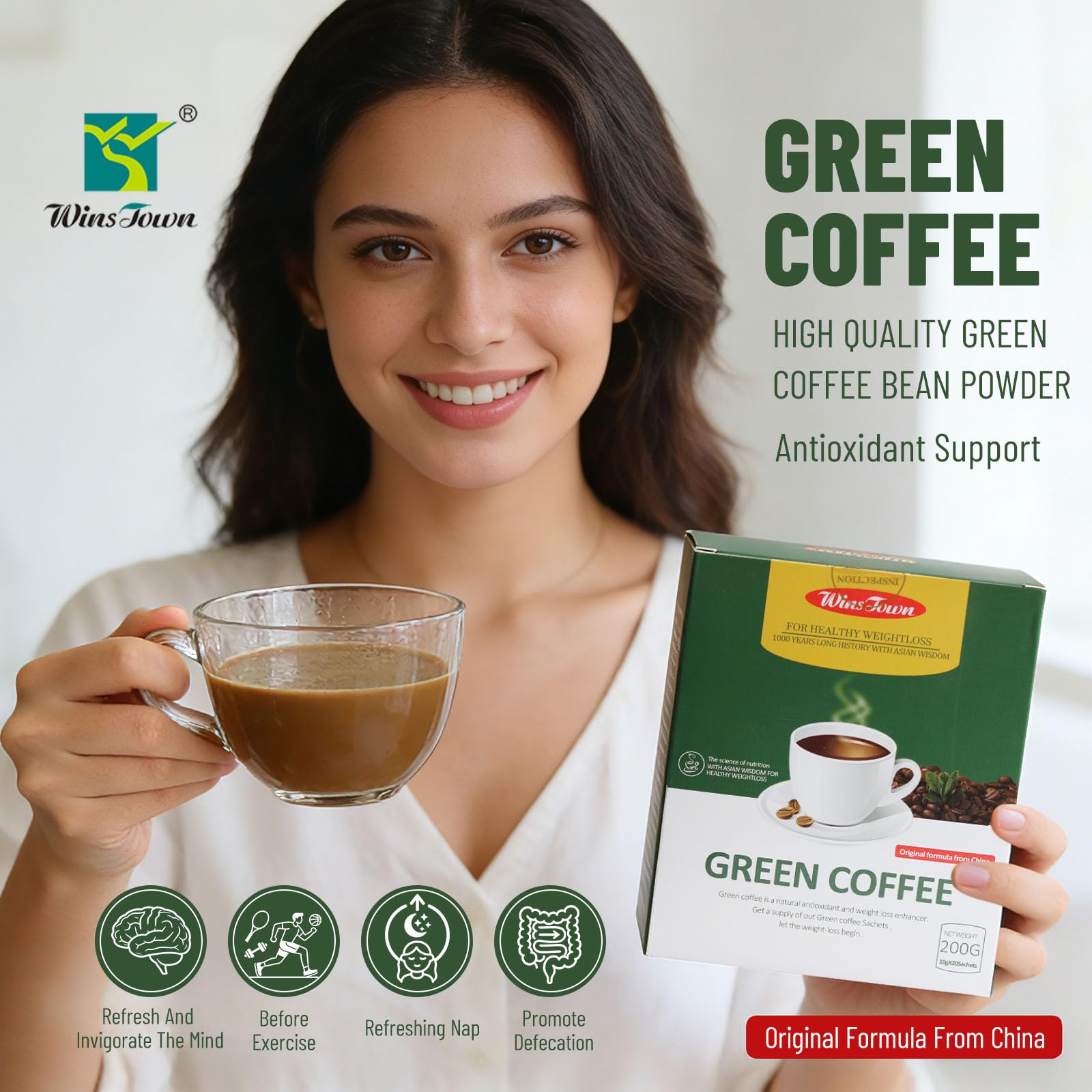 Wins Town Sachets Café Vert 20 sachets, format pratique pour emporter.