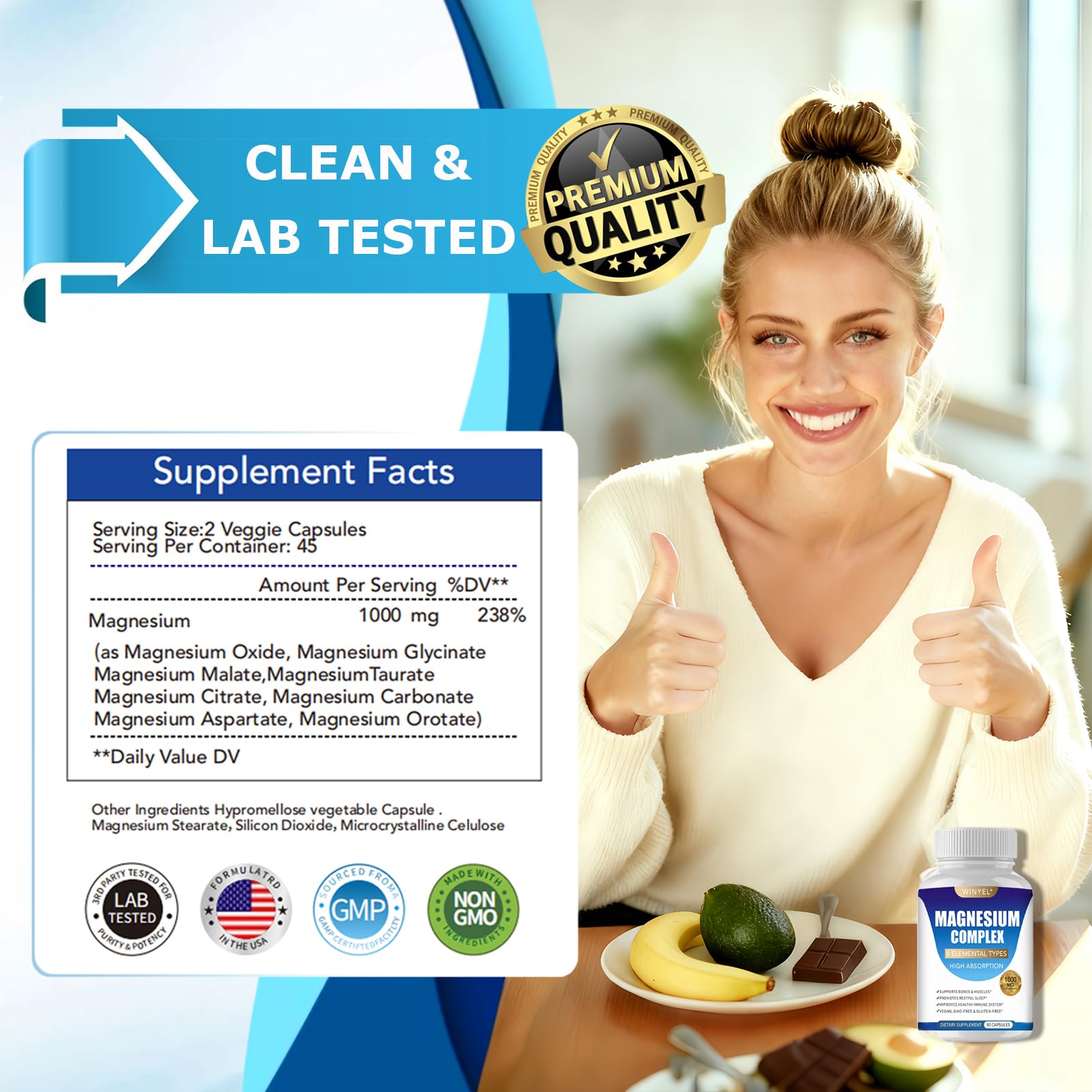 WINYEL Magnésium 8 chelates – Option végan sans OGM, gluten et soja