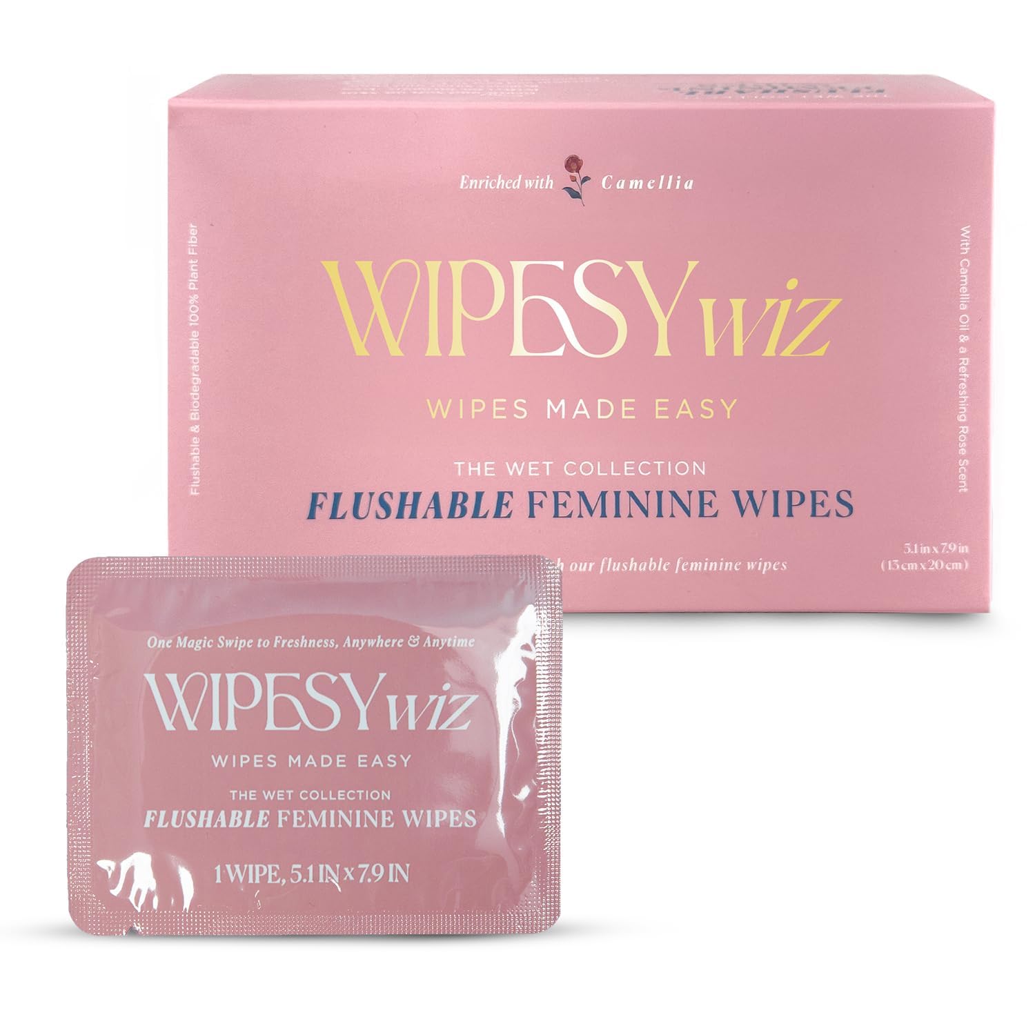 WipesyWiz lingettes féminines jetables avec emballage individuel pour voyage.