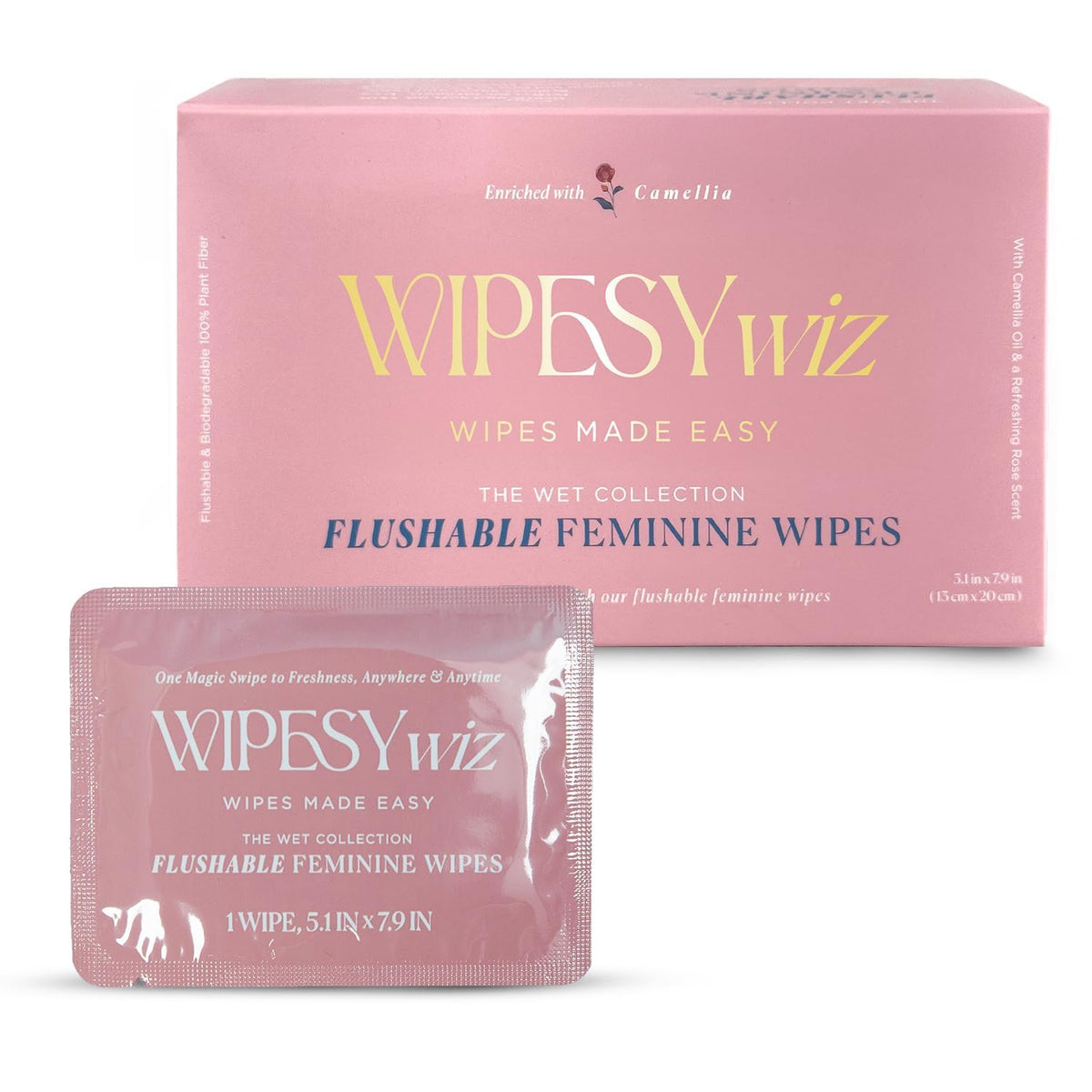 WipesyWiz lingettes féminines jetables avec emballage individuel pour voyage.