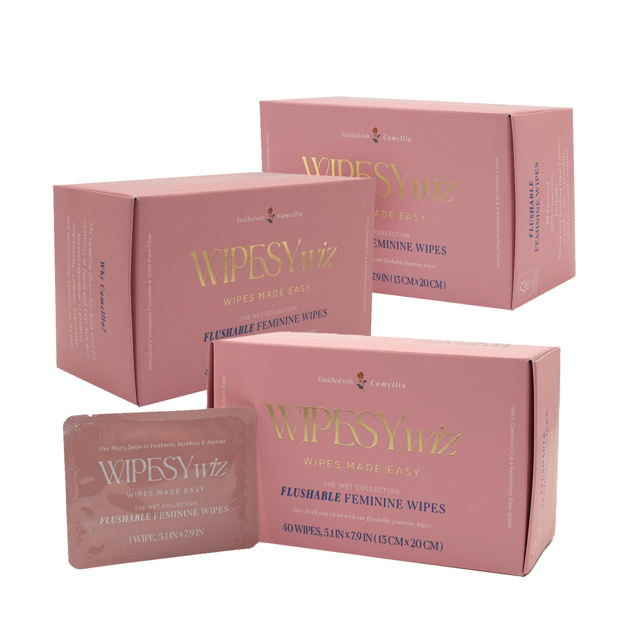 Lingettes féminines jetables WIPESYwiz, pack trio, pratiques et hygiéniques en déplacement.
