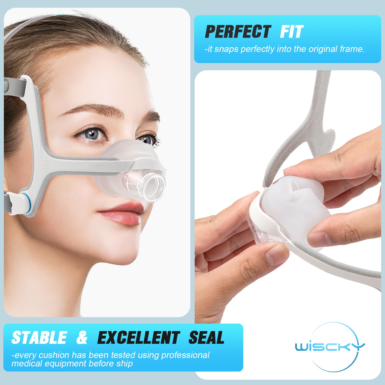 Wiscky AirFit N20 coussin durable, longue durée et résistance à l’utilisation régulière.