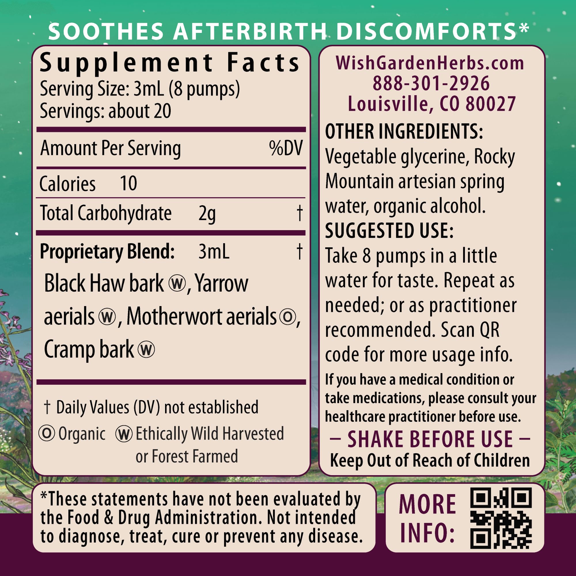 WishGarden AfterEase, etiquette-herbal-postpartum: étiquette claire et naturelle pour une utilisation en douceur.
