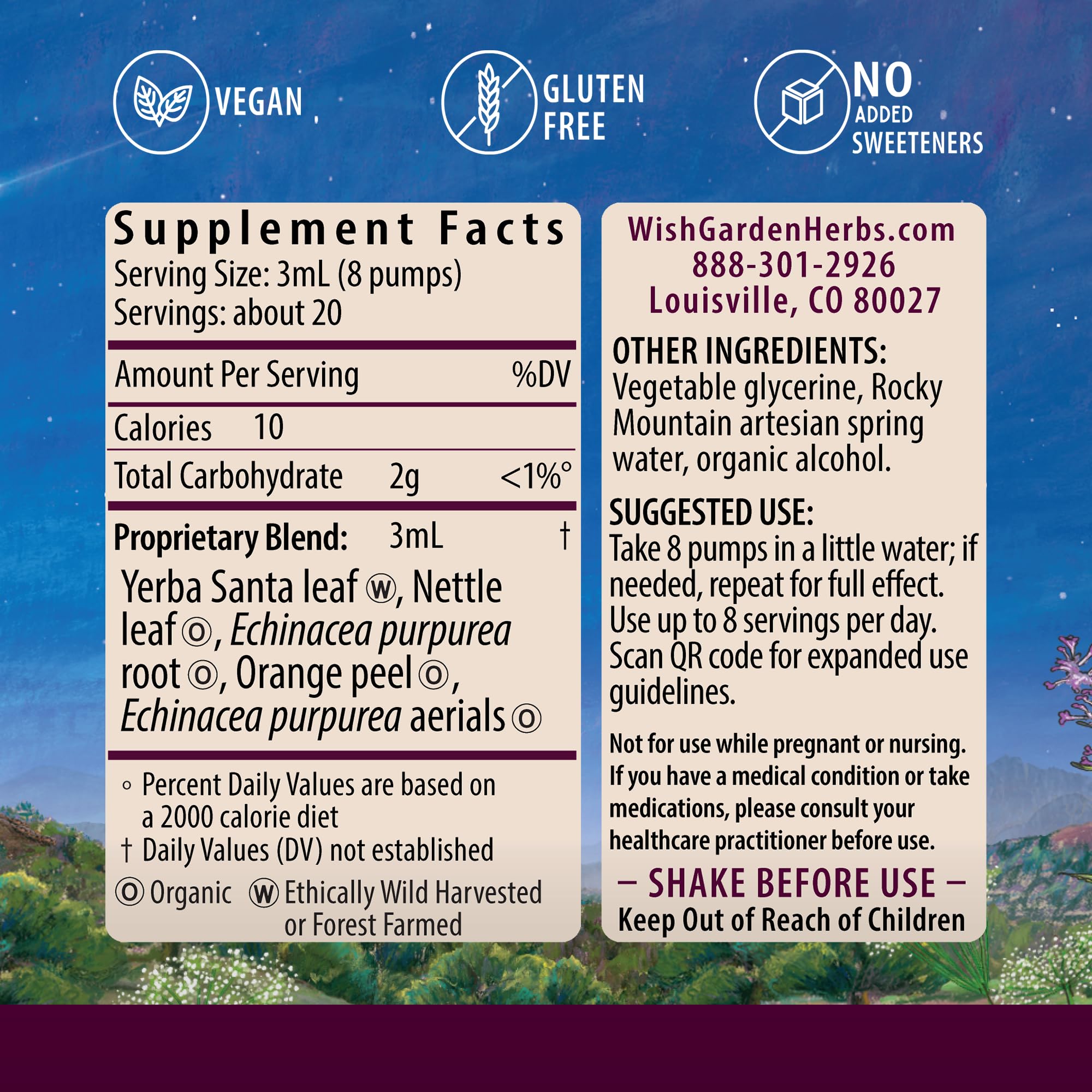 WishGarden Kick-Ass Allergy — étiquette et emballage éco-responsables reflétant l'engagement durable.