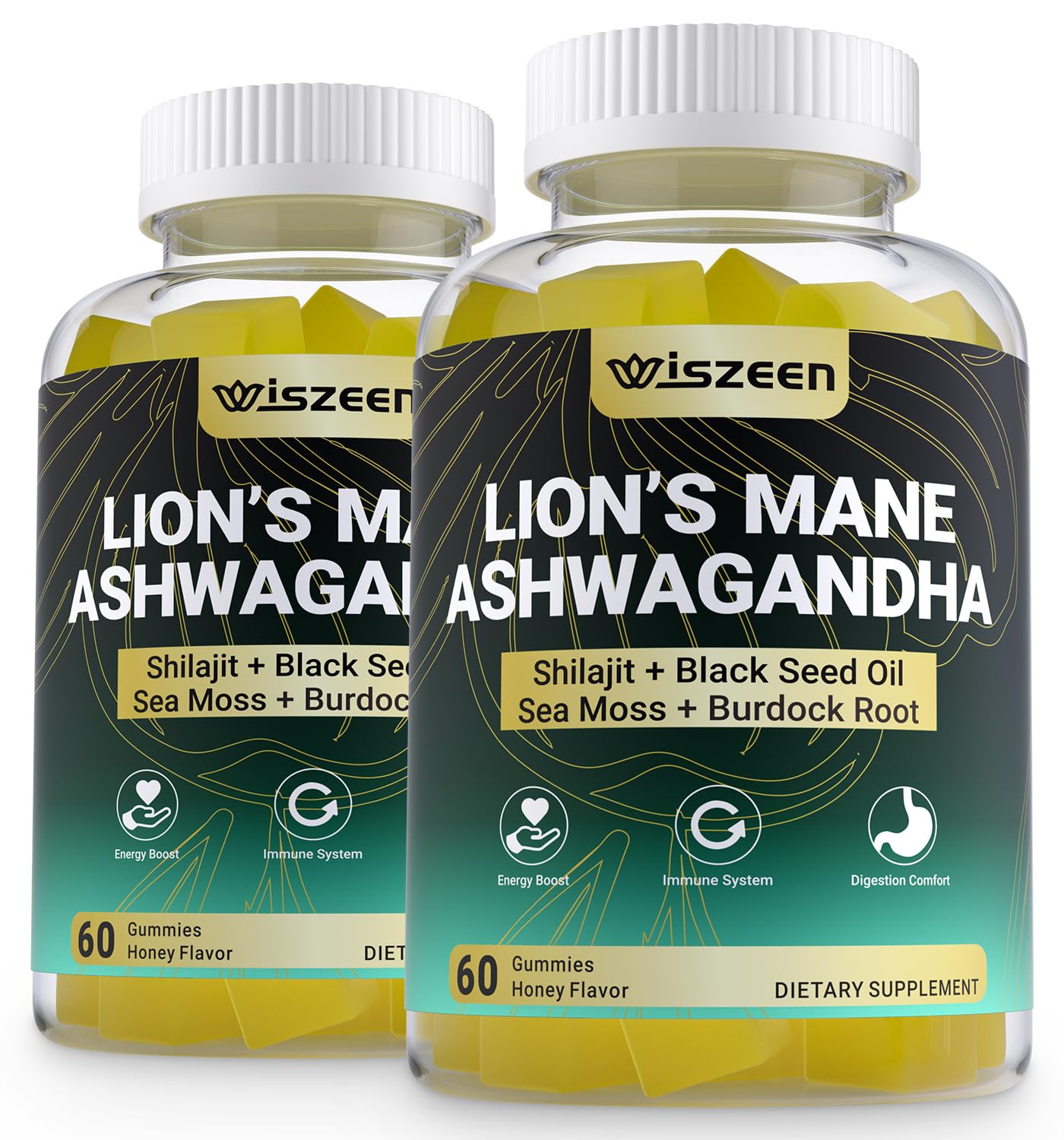 Gommes Wiszeen à l’ashwagandha et crinière de lion, bouchée fruitée pour énergie et concentration.