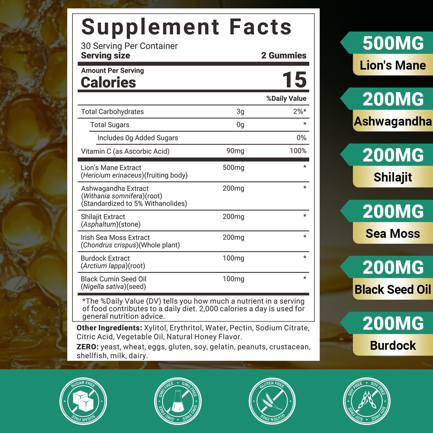 Gommes Wiszeen avec ashwagandha et shilajit, apportant des minéraux et vitalité.