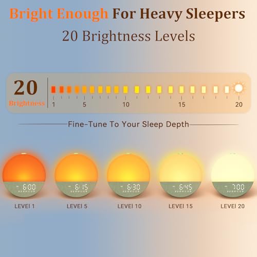 Wkzay Réveil solaire: 20 niveaux de luminosité personnalisables.