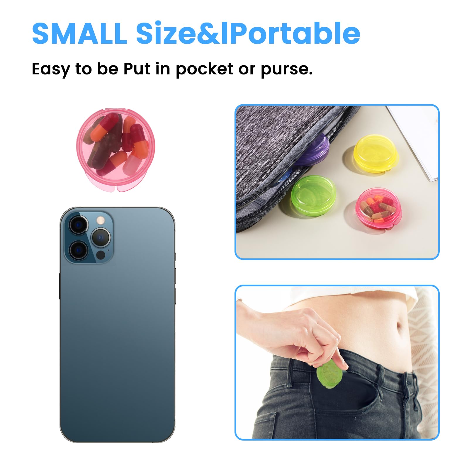 Boîte à pilules mini WLLHYF, couvercle sûr et protection poussière.