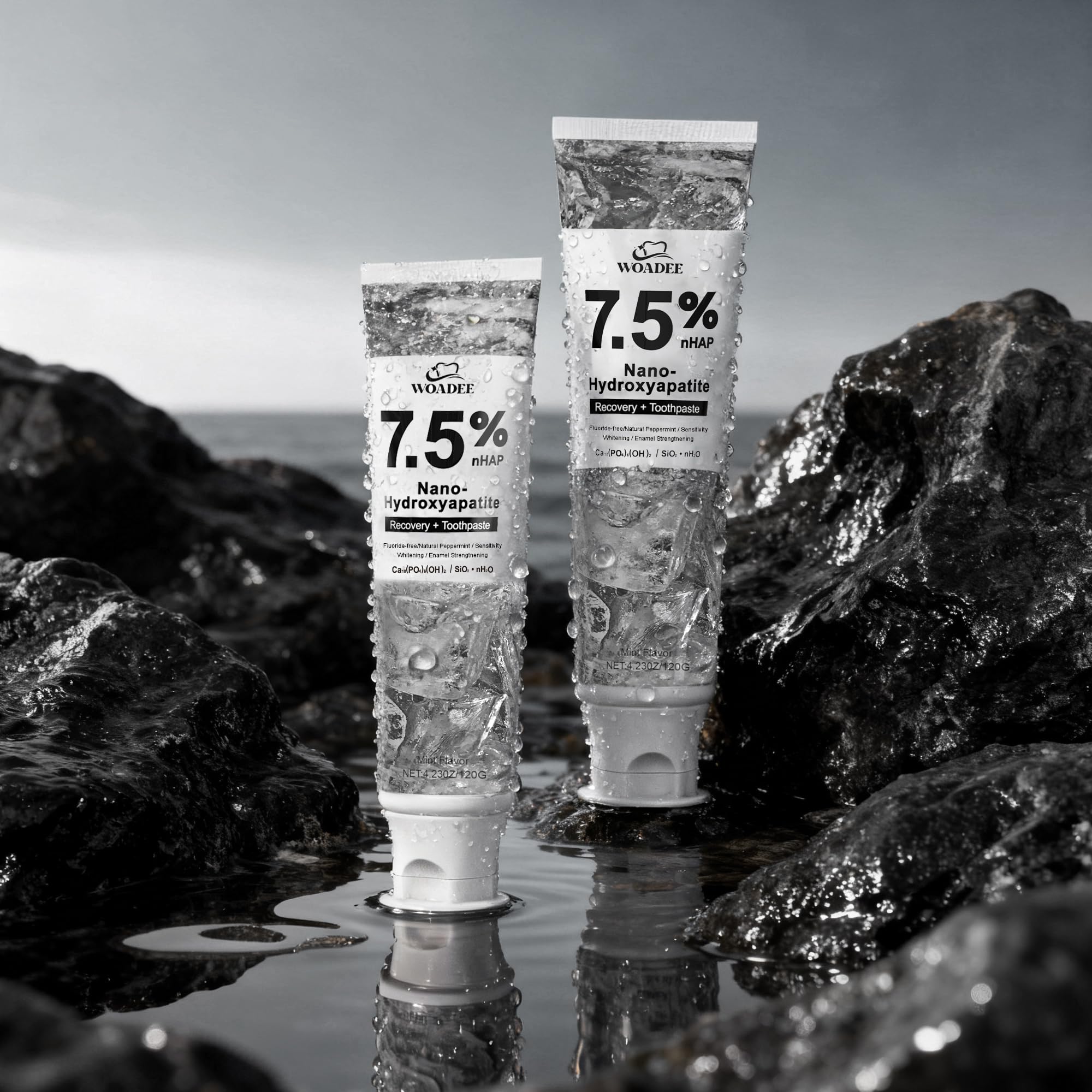 Dentifrice sans fluor Woadee, image montrant le tube et l'engagement sécurité.
