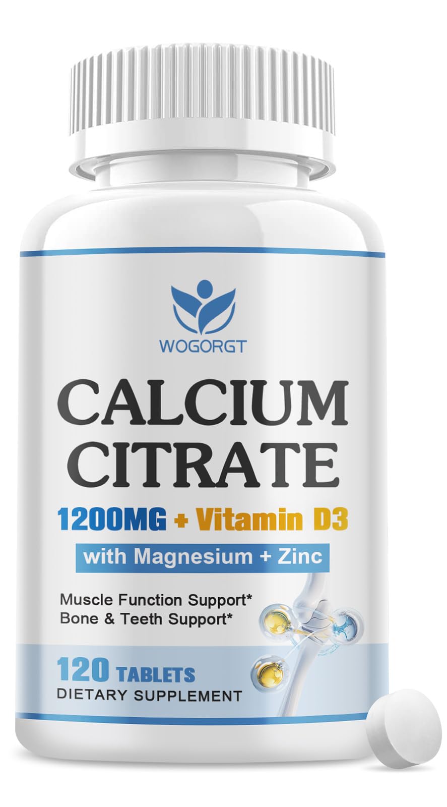 WOGORGT Calcium Citrate 1200mg – bouteille pratique pour le quotidien