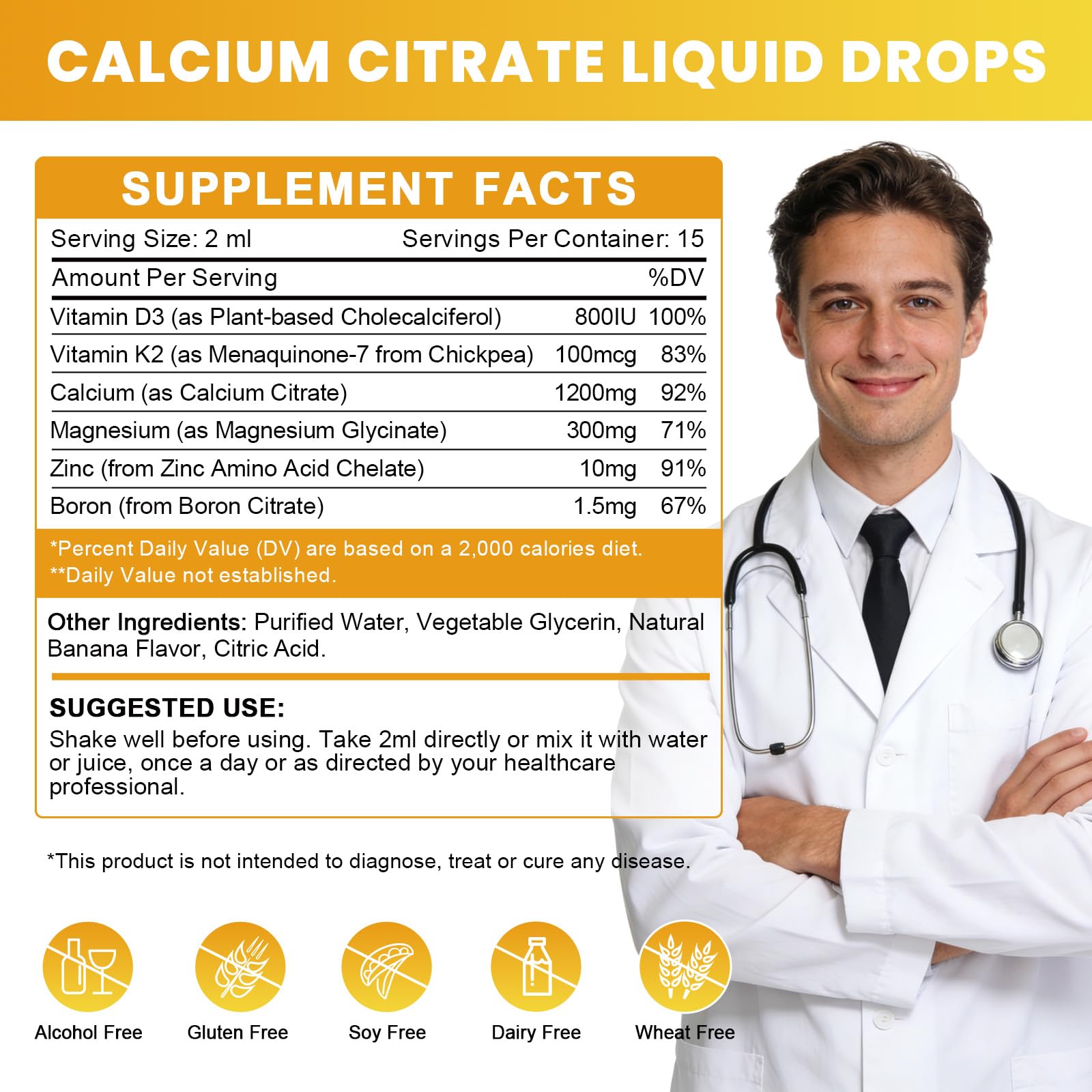 WOGORGT Calcium Citrate pipette dose, dosage précis en 2 ml.