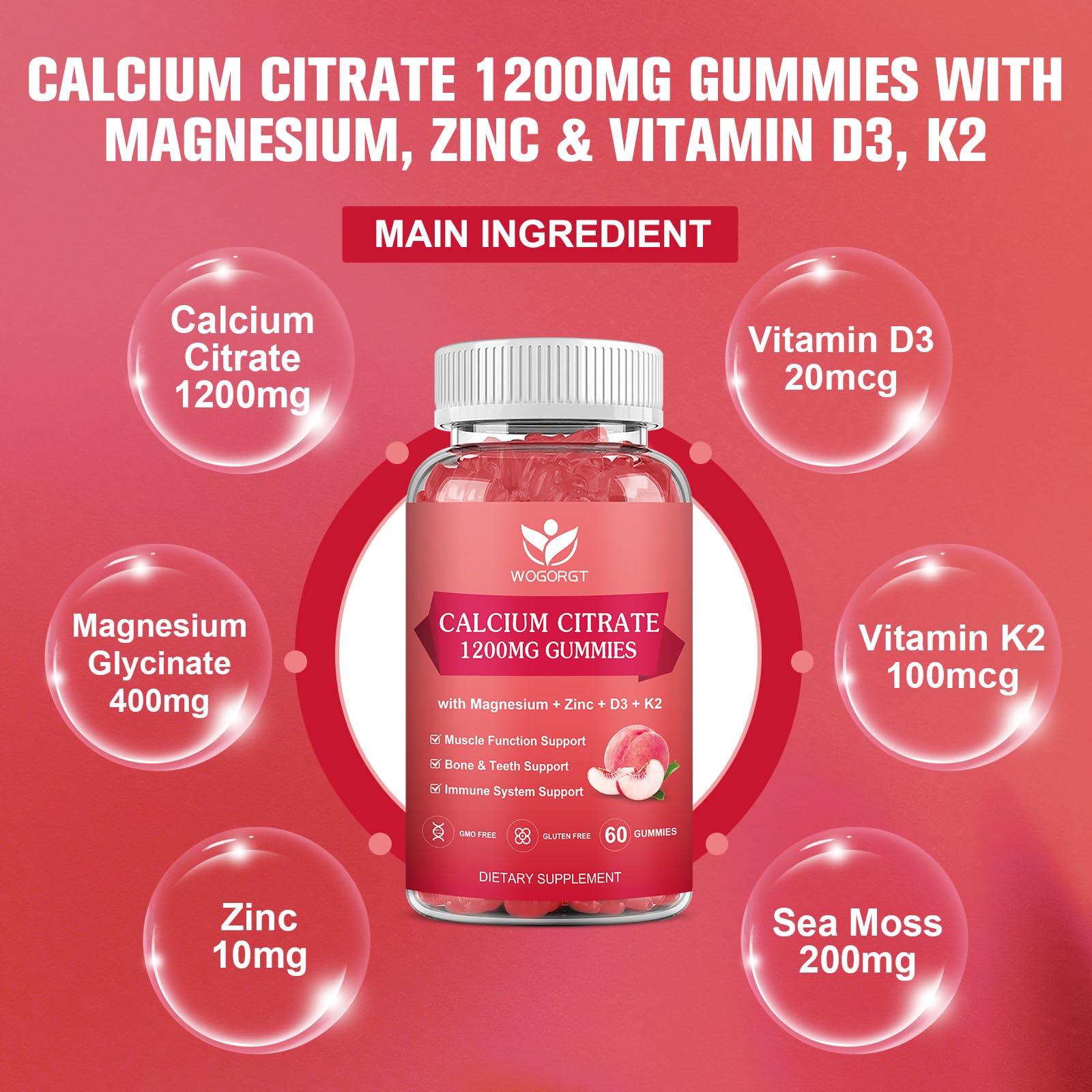 Gommes WOGORGT magnésium et zinc favorisent l’équilibre métabolique et musculaire.