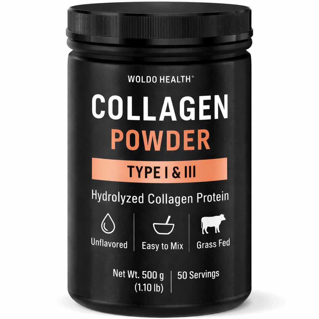 WoldoHealth Collagen Peptides Poudre dans flacon, mélange facile.
