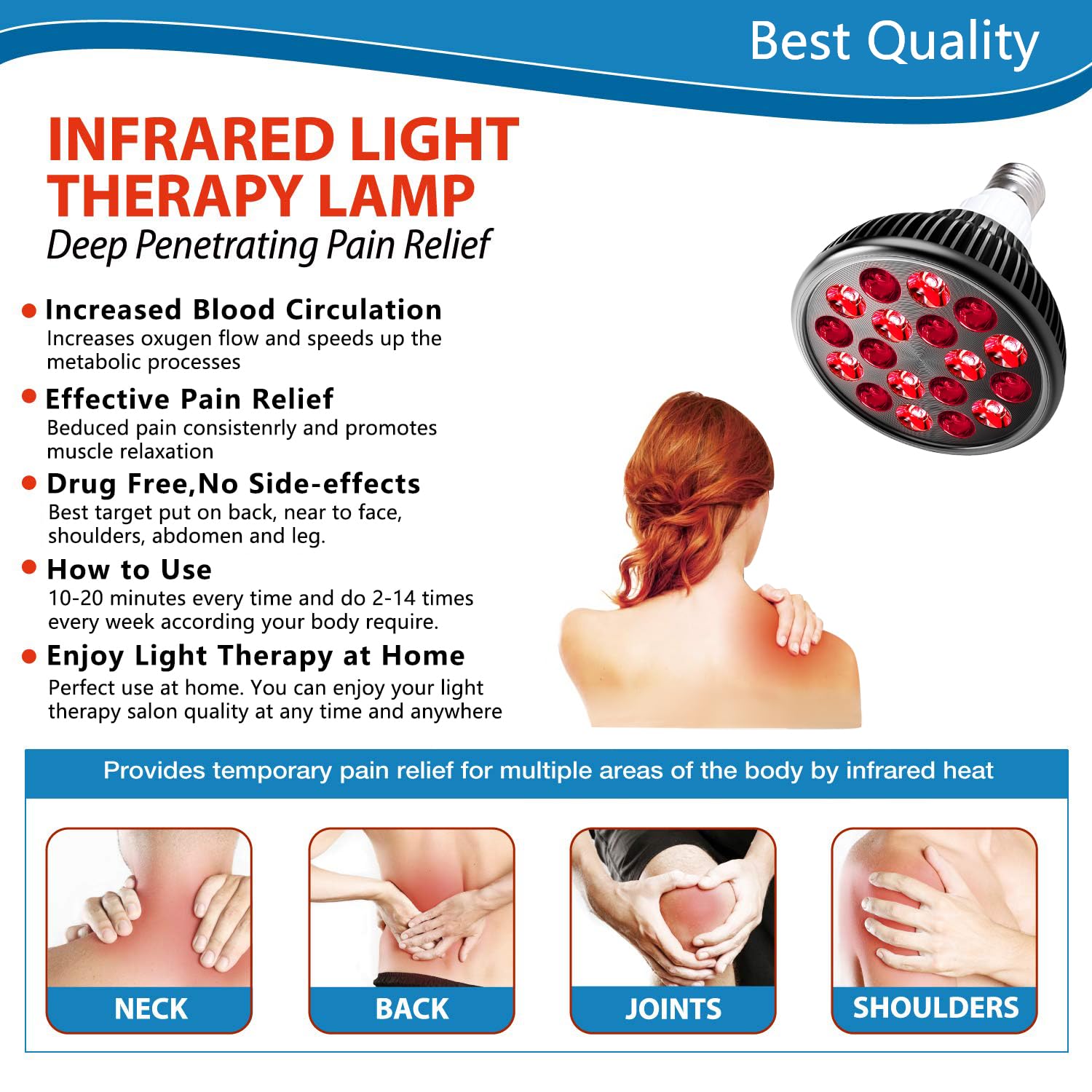 Wolezek ampoule lumière rouge taille, chaleur bien-être après effort