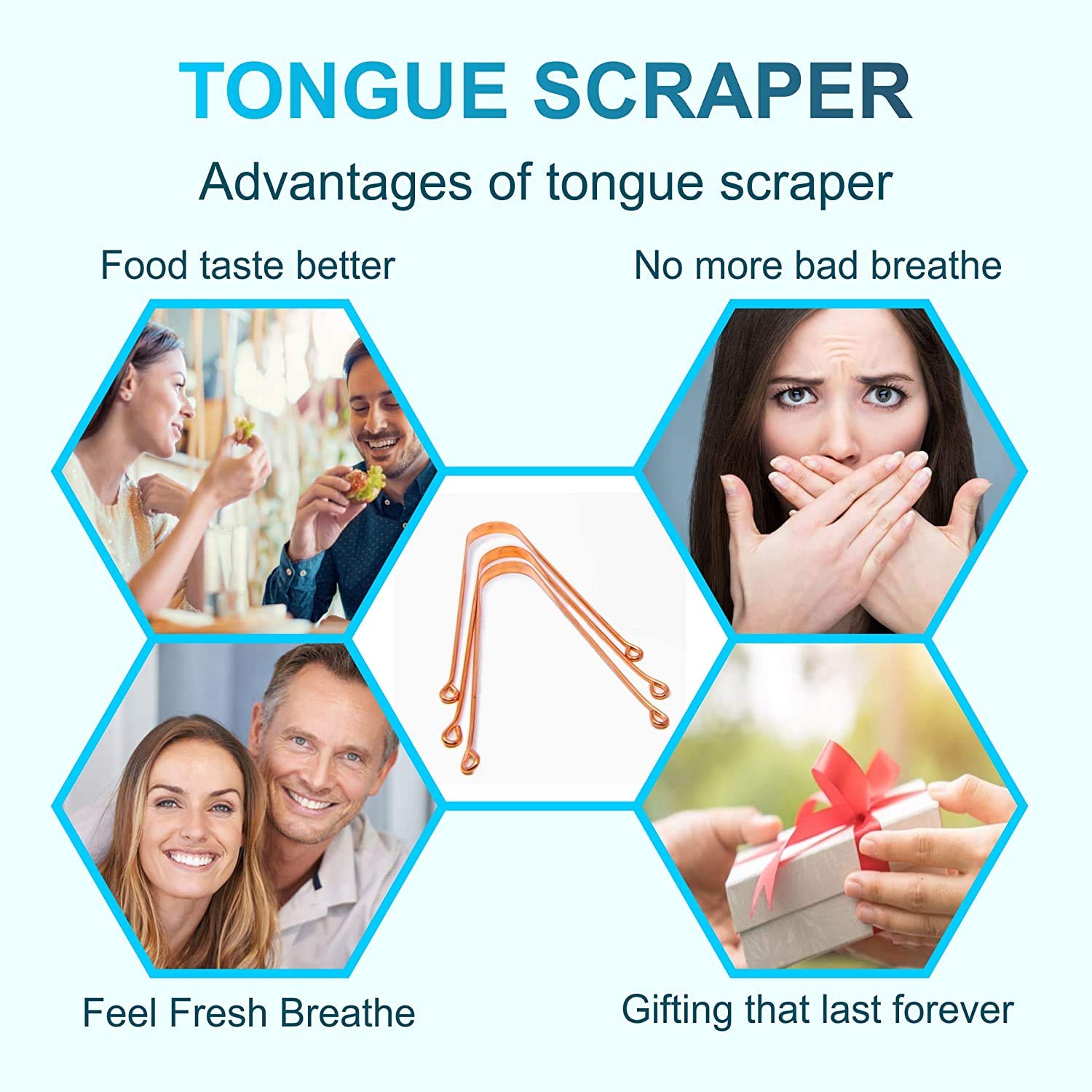 Wonder Care grattoir langue cuivre – dos pour un nettoyage complémentaire.