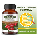 Berberine avec probiotiques, soutien potentiel à l'équilibre intestinal.