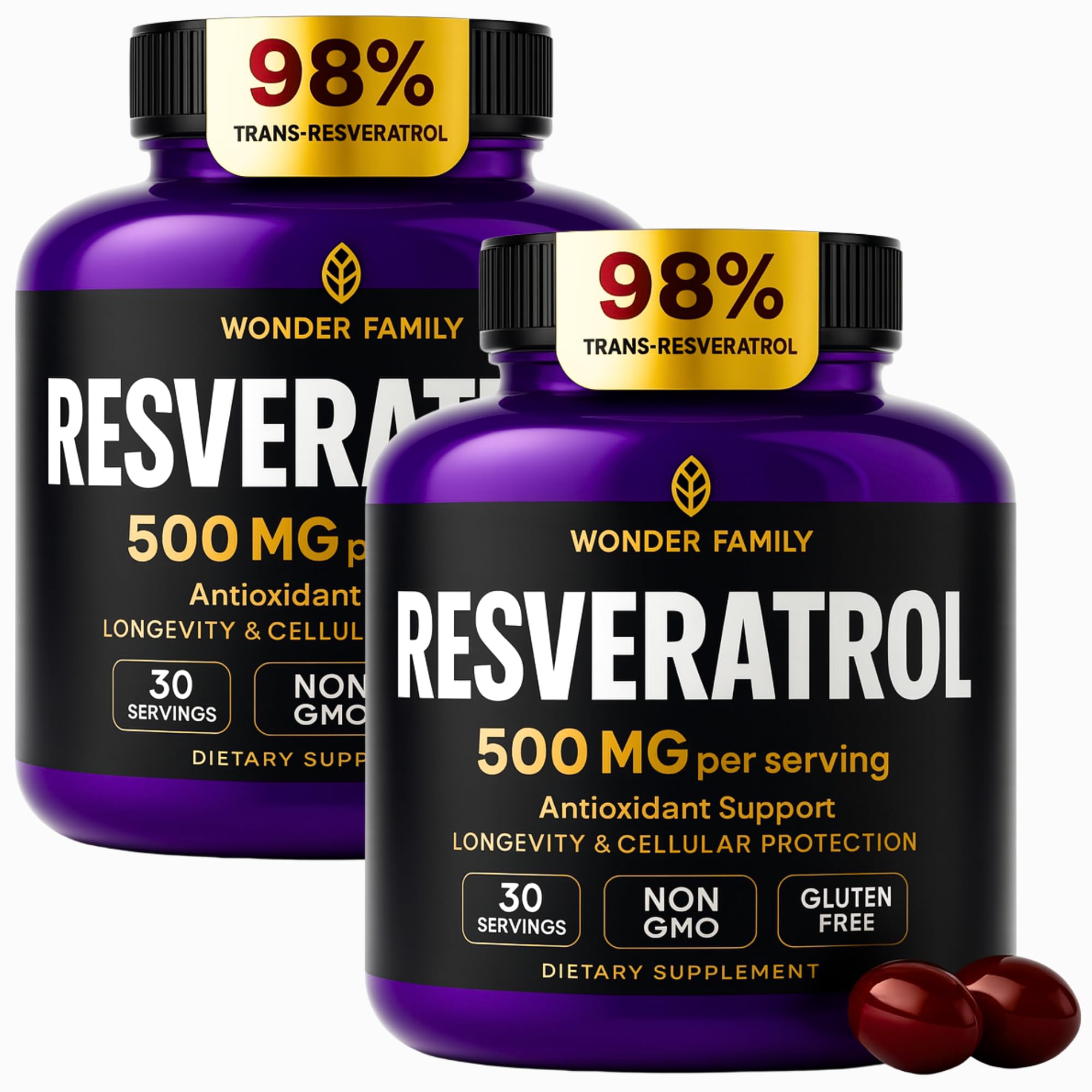 Wonder Family Resveratrol: bouteille de gélules prête à soutenir la vitalité quotidienne.
