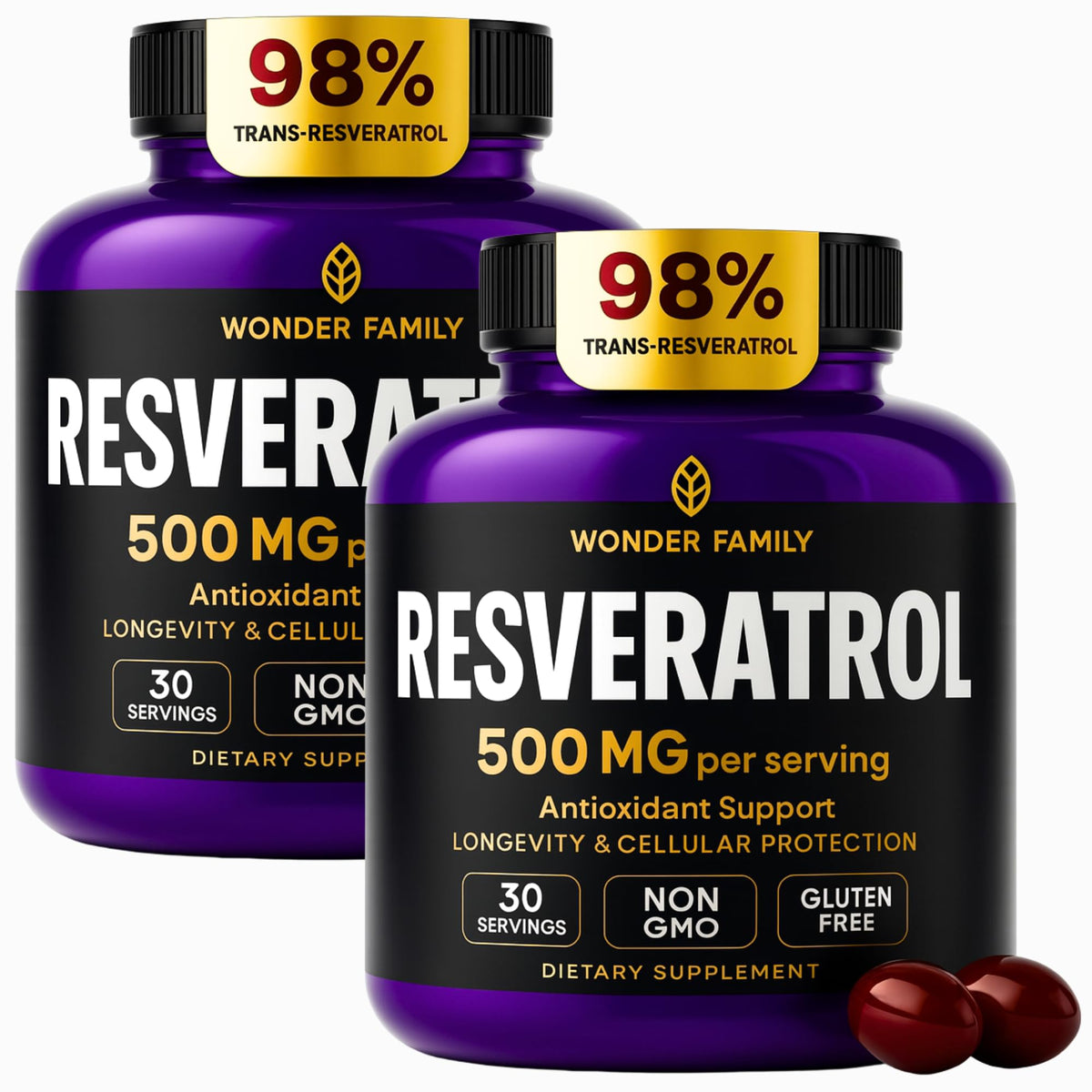 Wonder Family Resveratrol: bouteille de gélules prête à soutenir la vitalité quotidienne.