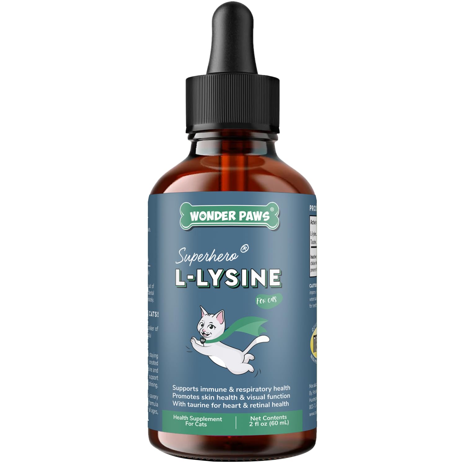 Wonder Paws gouttes L-Lysine pour chat, soutien immunitaire potentiel.