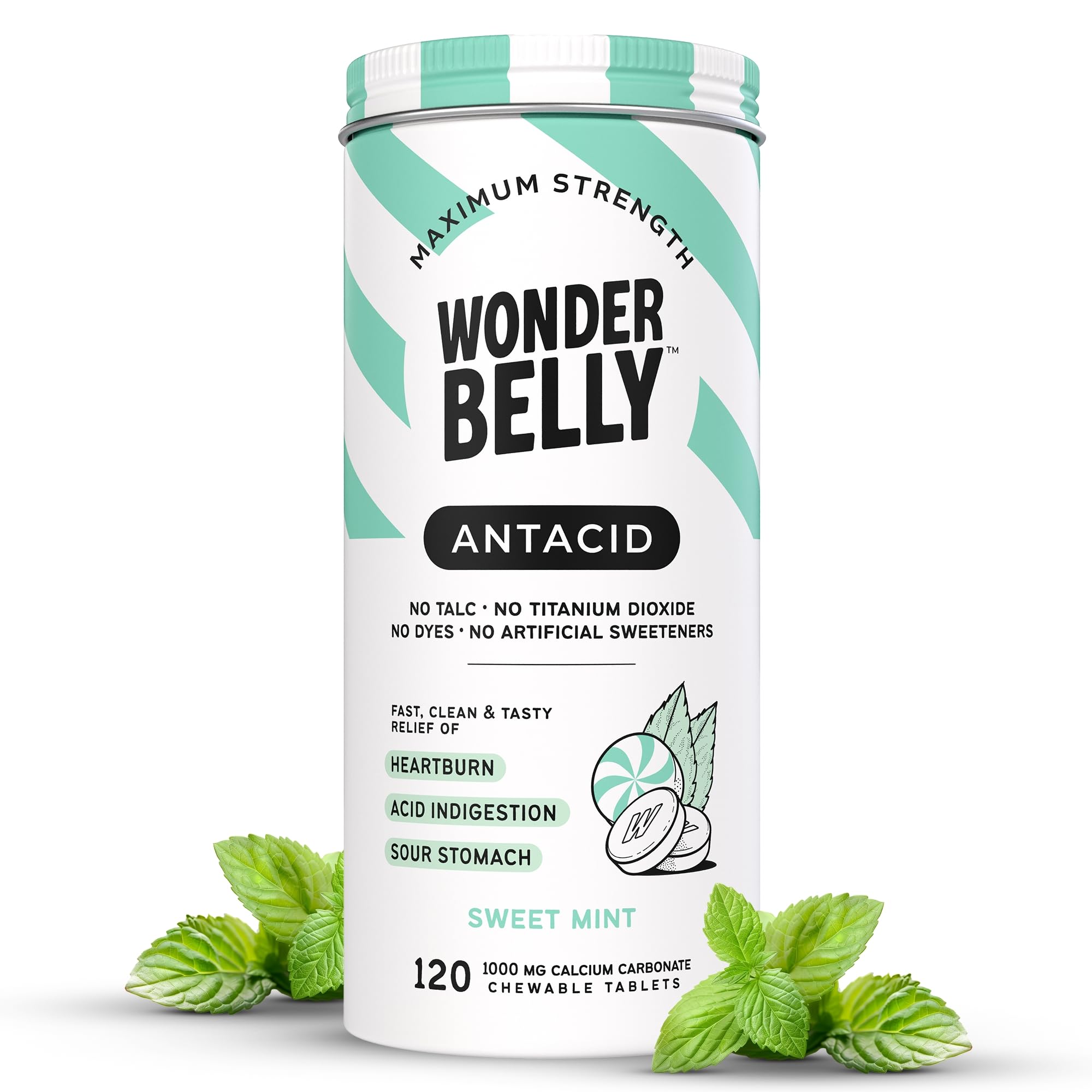 Wonderbelly antiacide: bouteille de comprimés menthe rafraîchissants pour soulager les brûlures d'estomac